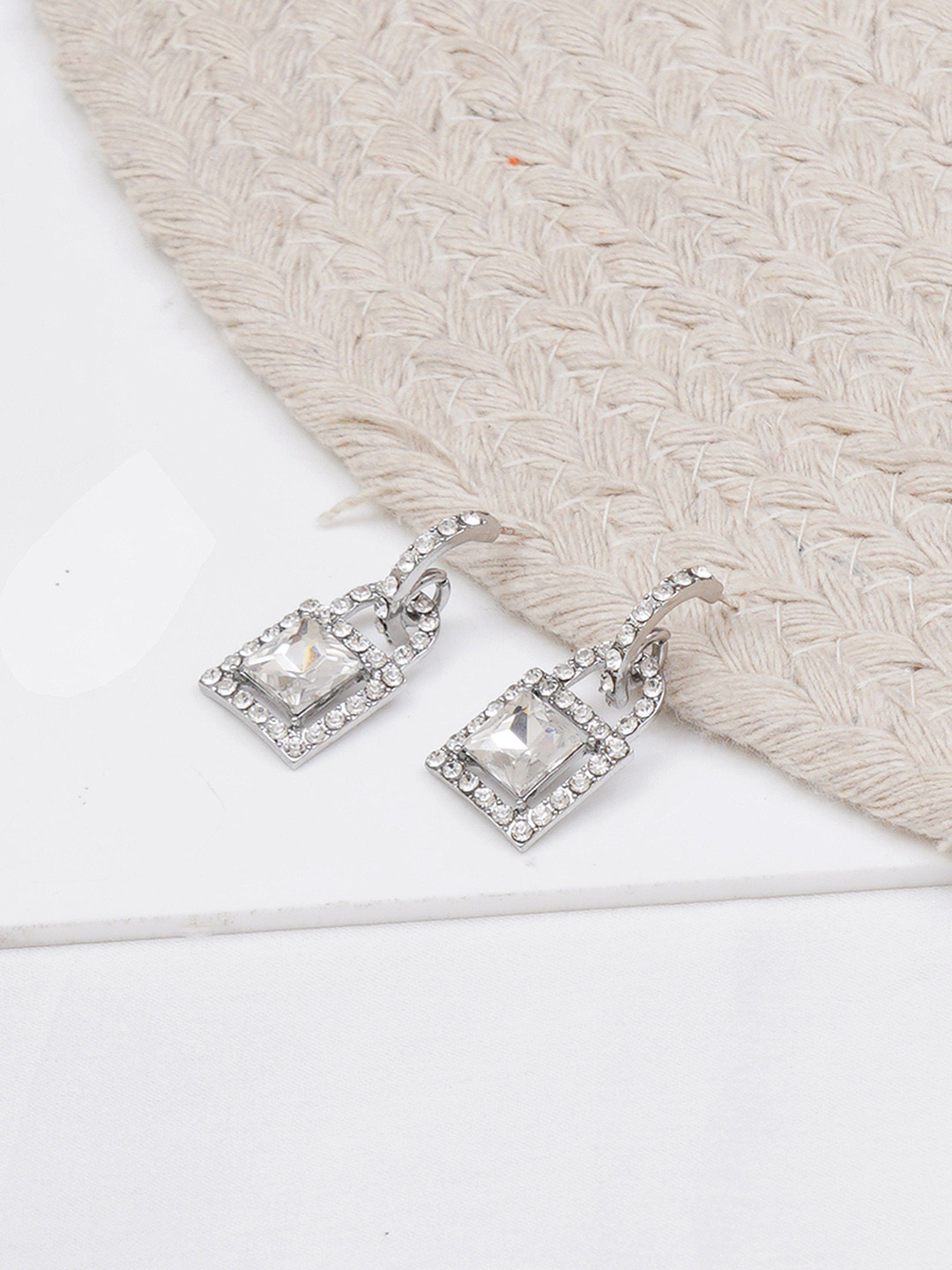 

Klissaa Silver-Plated Contemporary Drop Earrings, White