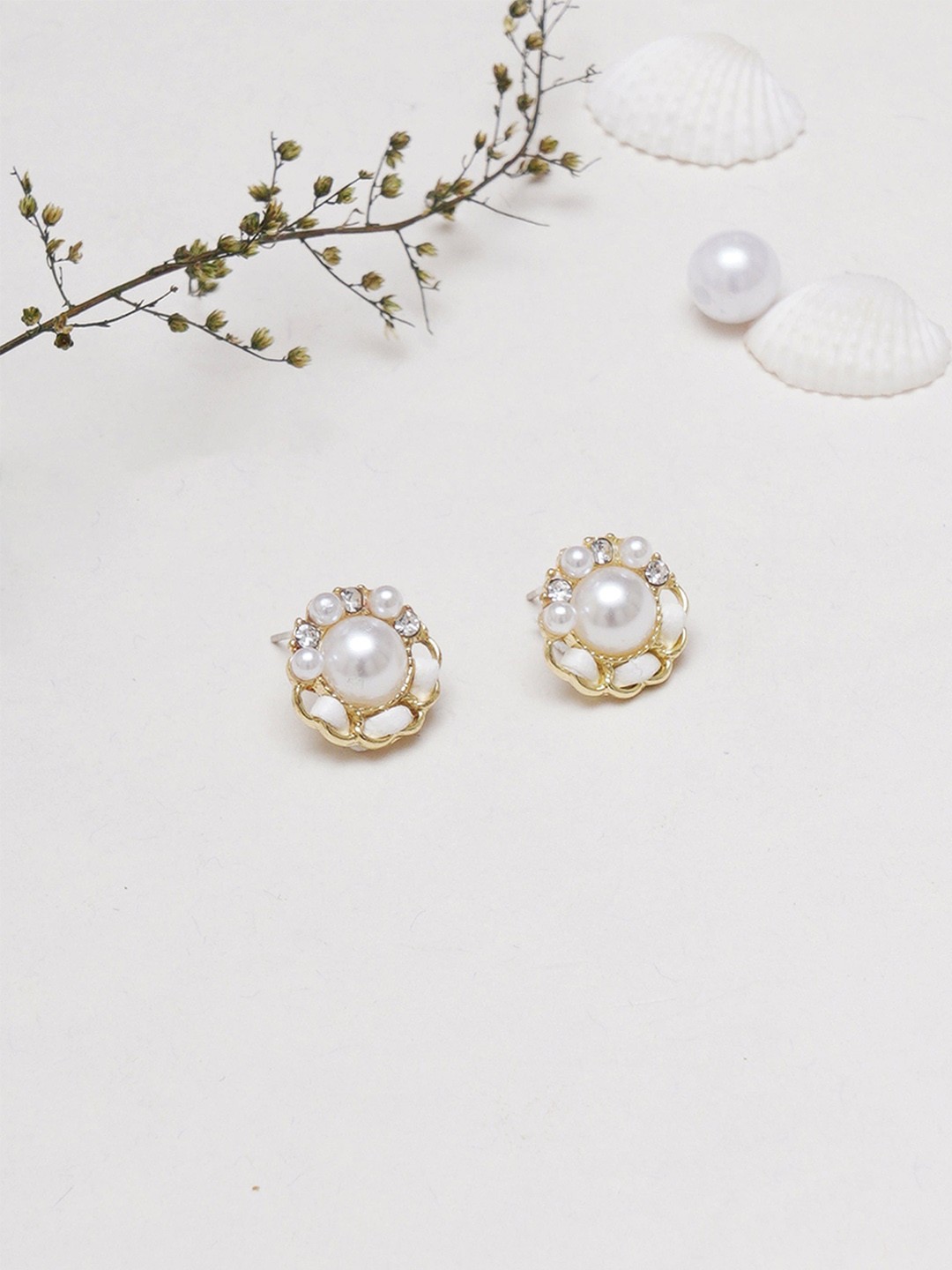

Klissaa Gold-Plated Contemporary Studs Earrings, White