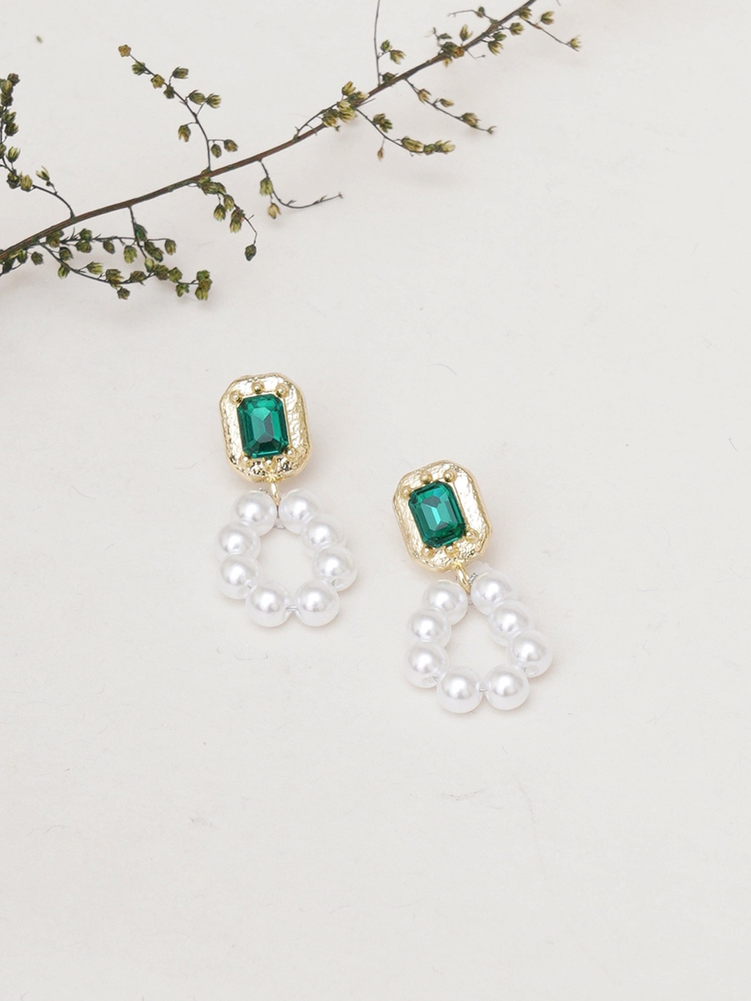 

Klissaa Gold-Plated Contemporary Drop Earrings, Green