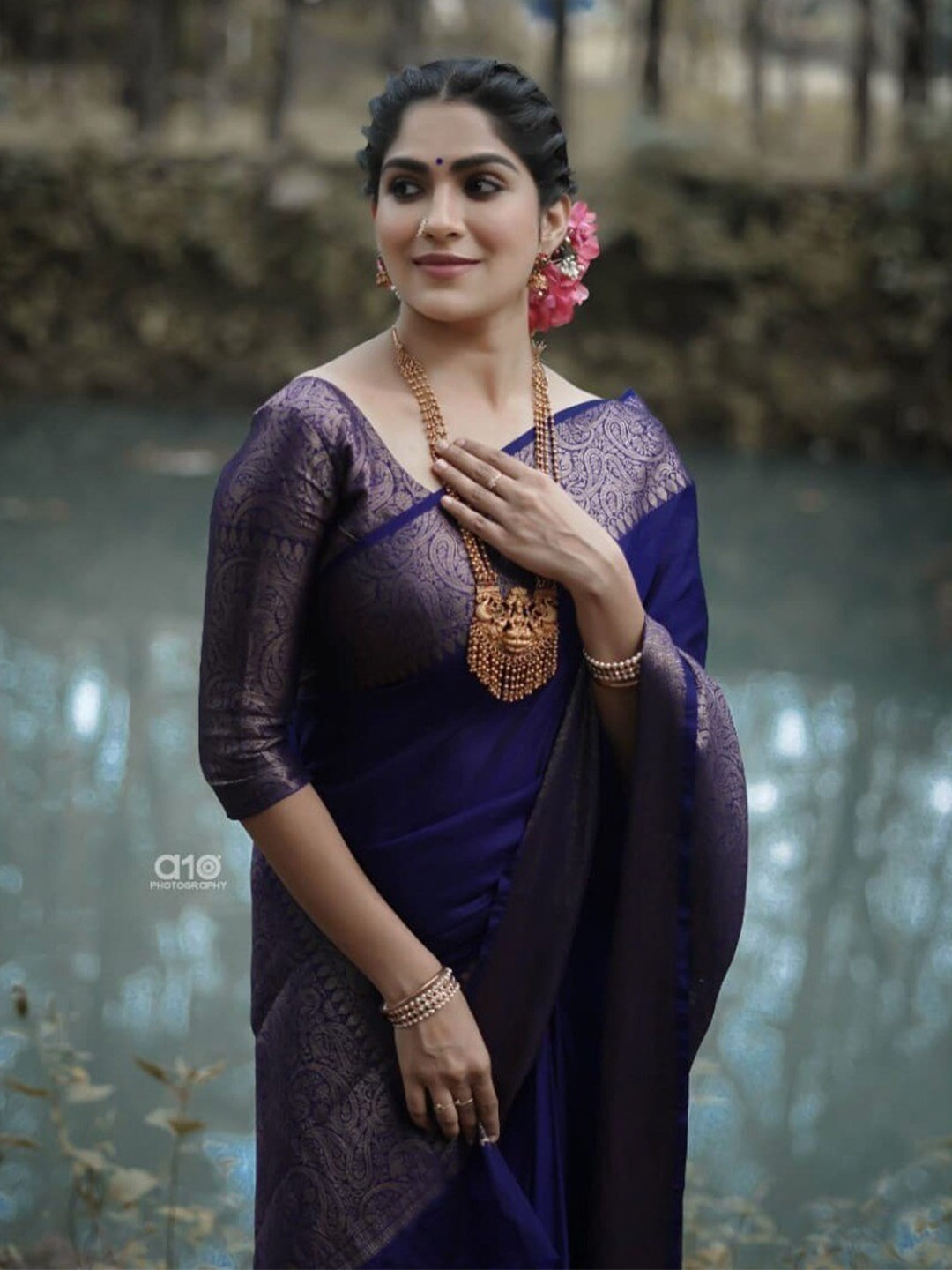 

M M Venture Paisley Woven Design Zari Pure Silk Saree, Blue