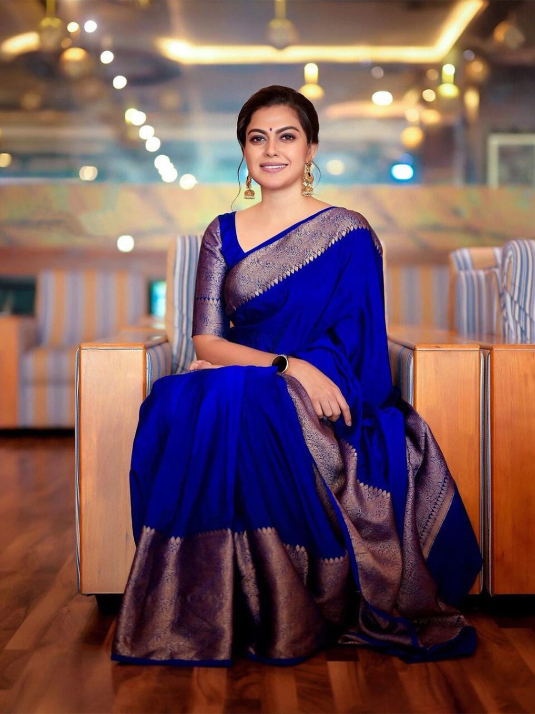 

M M Venture Paisley Woven Design Zari Pure Silk Saree, Blue