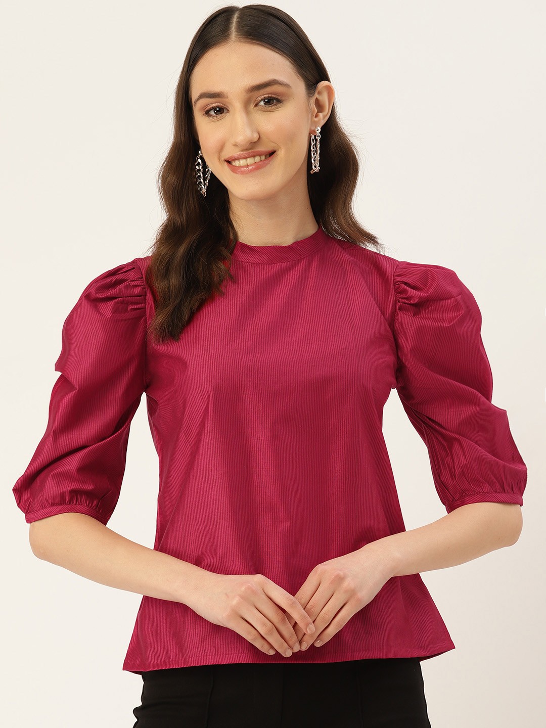 

ZIZO By Namrata Bajaj Solid Puff Sleeves Top, Maroon