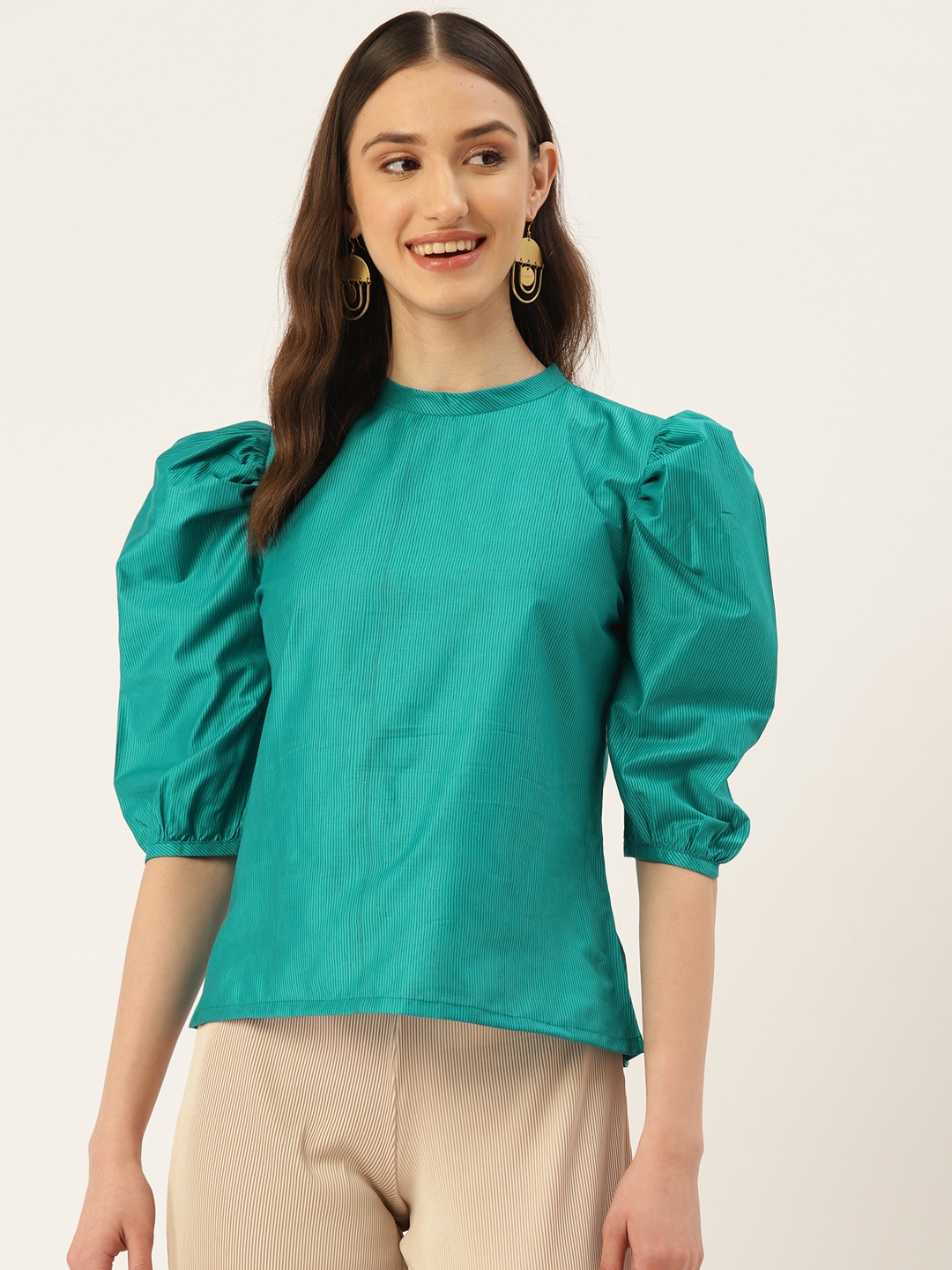 

ZIZO By Namrata Bajaj Solid Puff Sleeve Top, Teal