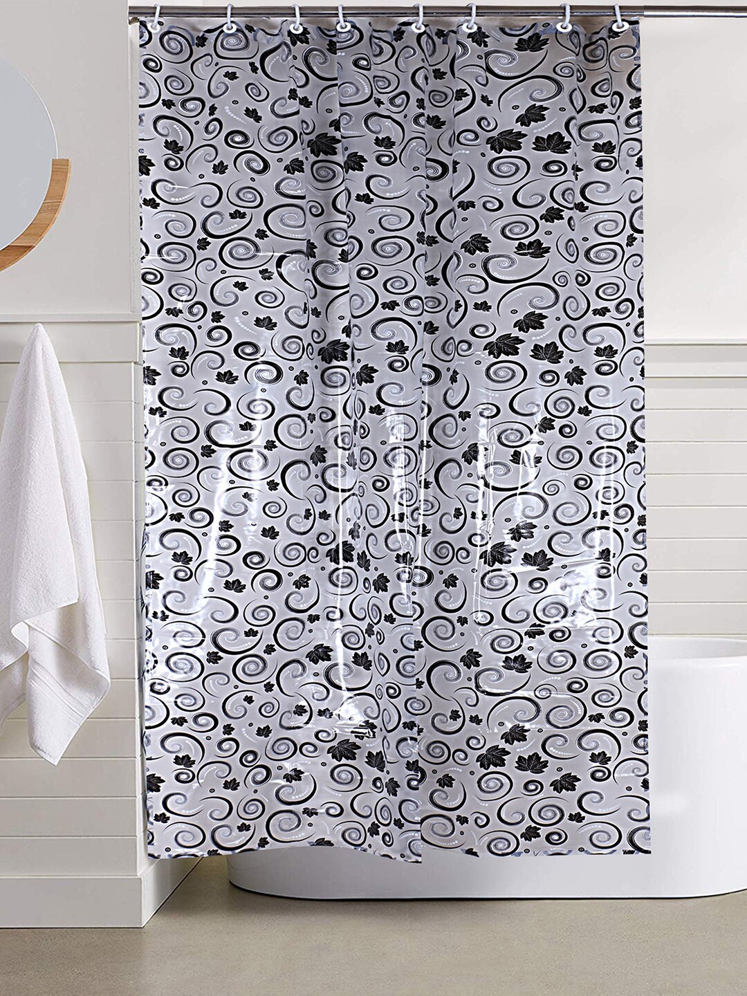 

Kuber Industries Black & Grey Spiral Printed Waterproof Shower Curtain - 7Ft
