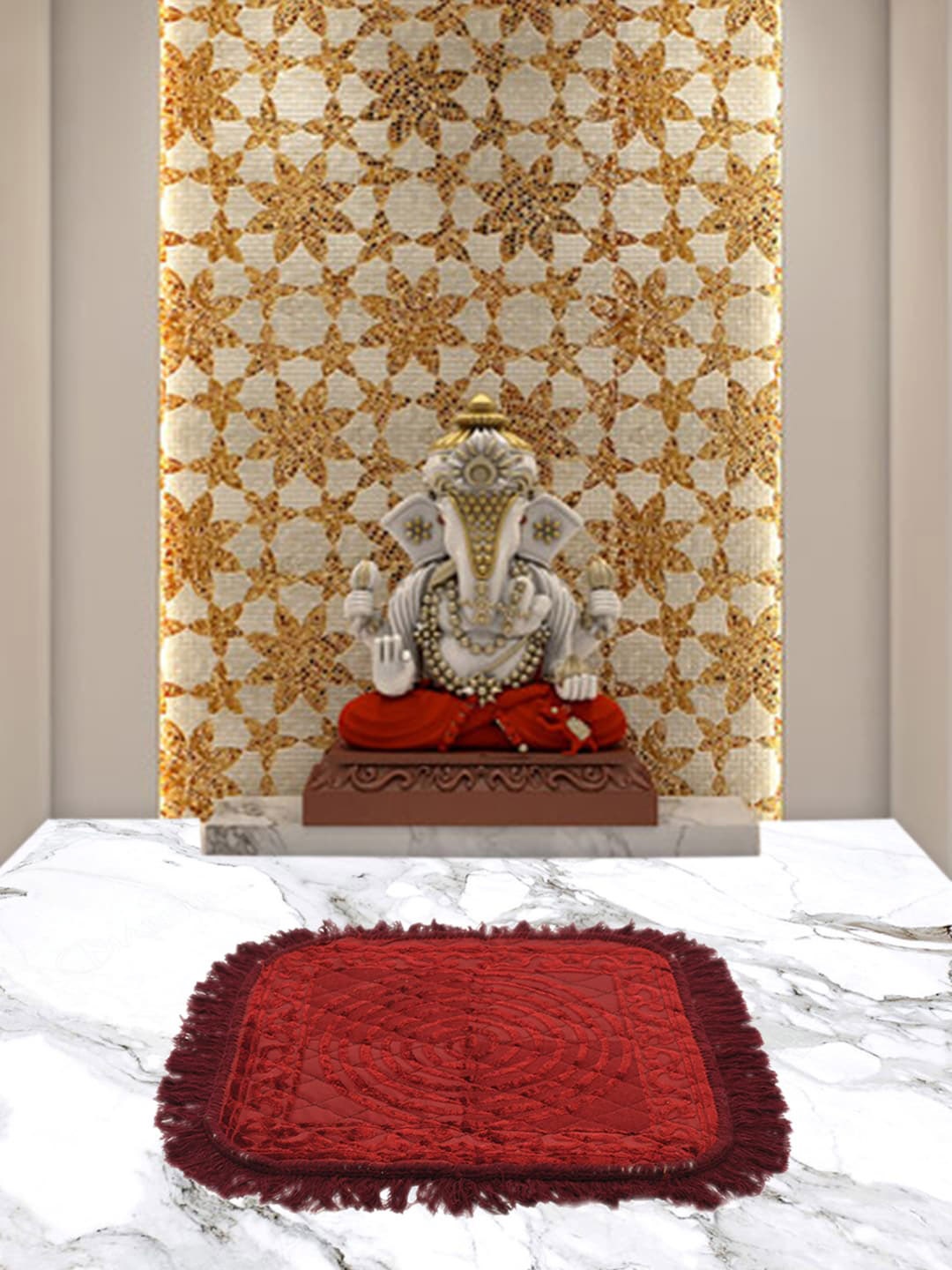 

Kuber Industries Maroon Velvet Circle Print Anti-Skid Meditation Mat