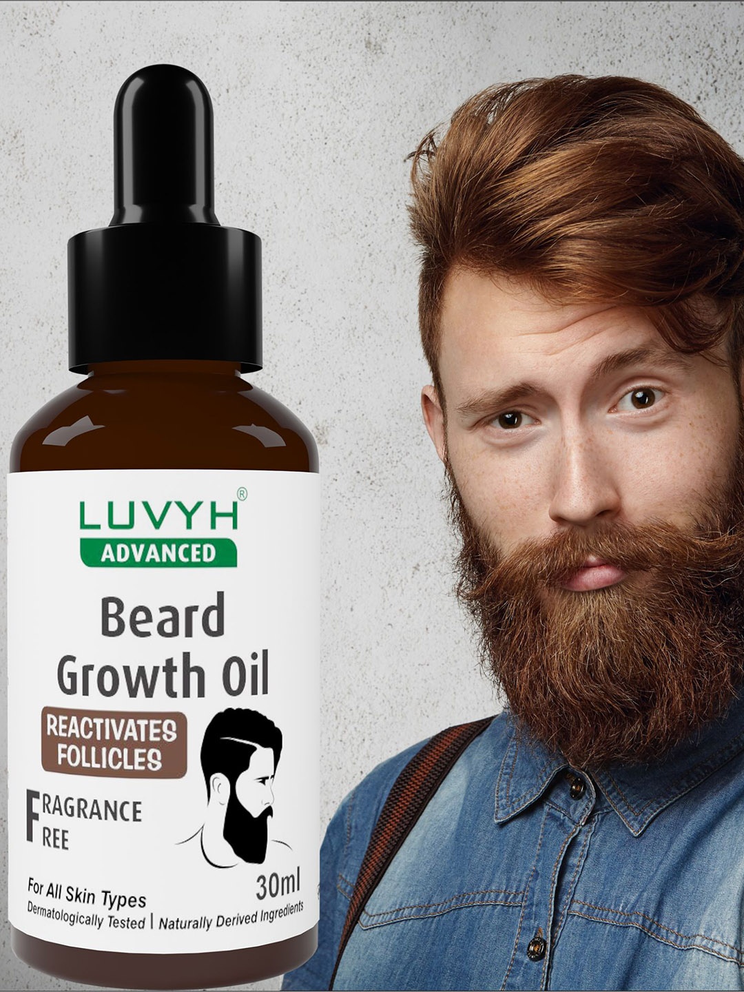 

LUVYH Advanced Fragrance-Free Beard Growth Oil with Reactivated Follicles - 30 ml, White