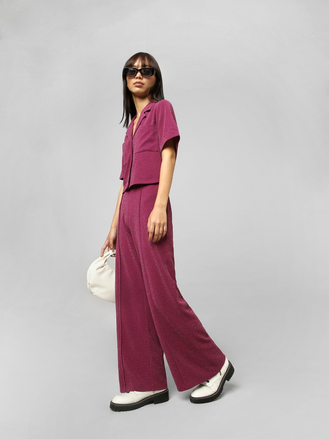 

ONLY Women High-Rise Flared Knitted Parallel Trousers, Pink