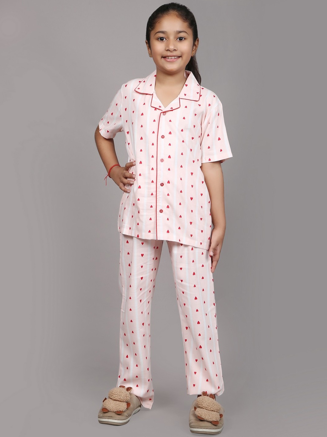 

Ninos Dreams Girls Conversational Printed Pure Cotton Night Suit, Pink
