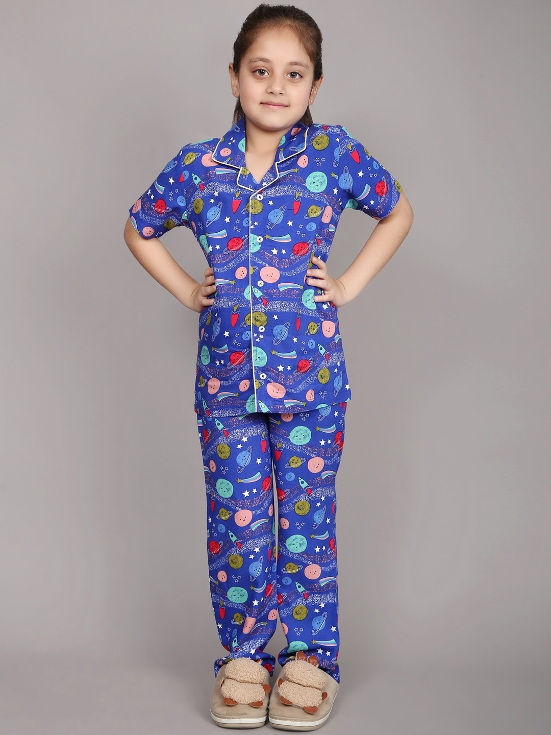 

Ninos Dreams Girls Conversational Printed Night Suit, Blue