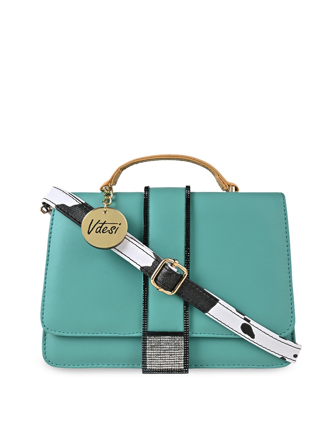 

Vdesi Colourblocked PU Structured Satchel, Turquoise blue