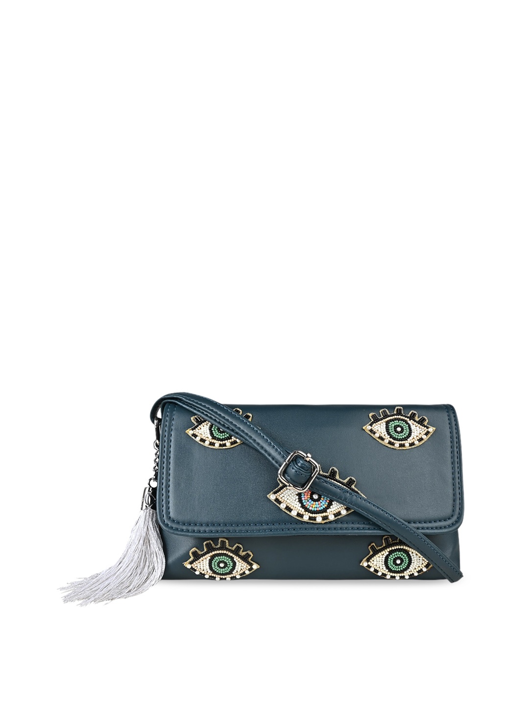 

Vdesi Women PU Embroiderd Structured Sling Bag, Navy blue