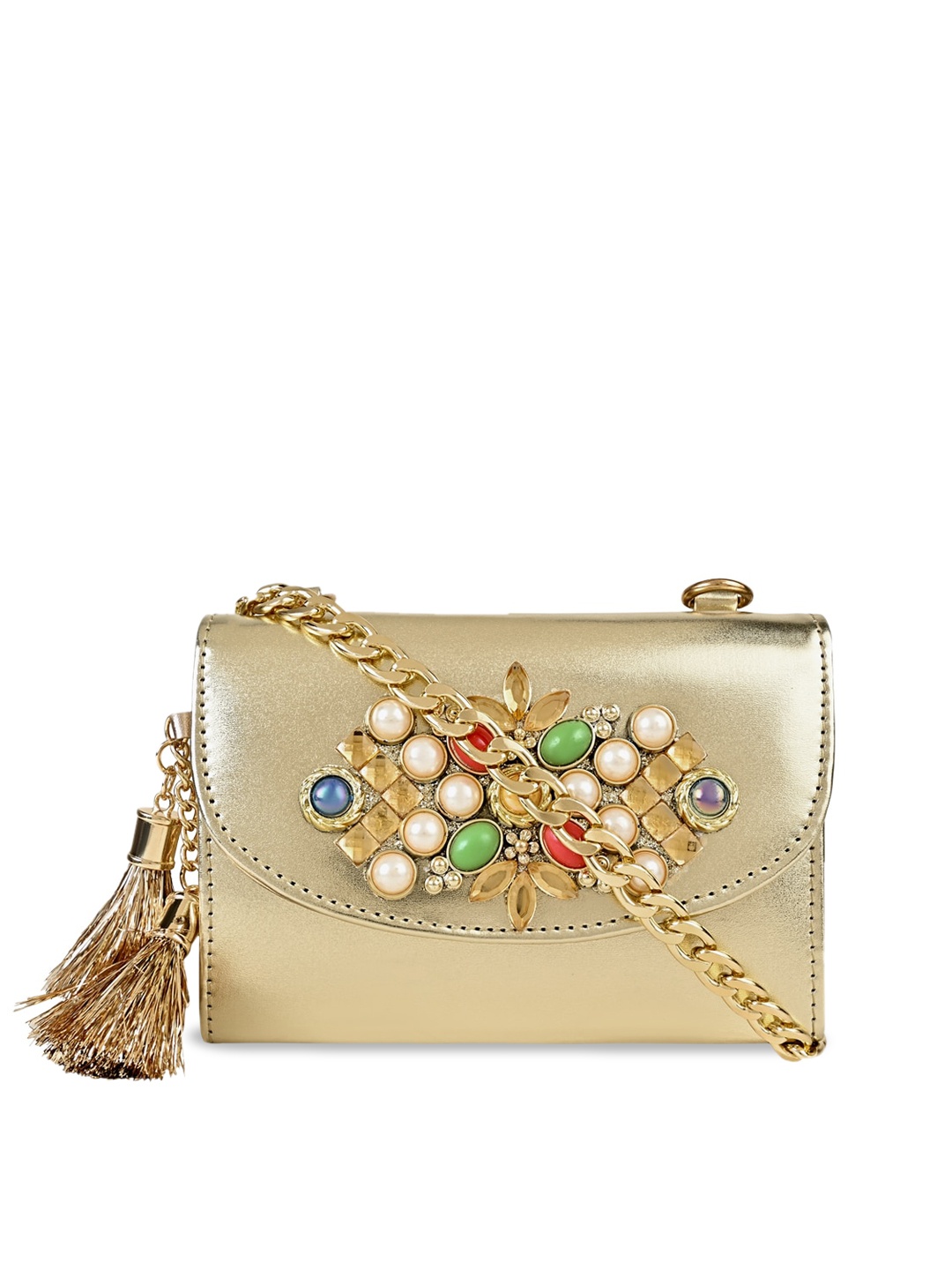 

Vdesi Gold-Toned Embellished PU Structured Sling Bag
