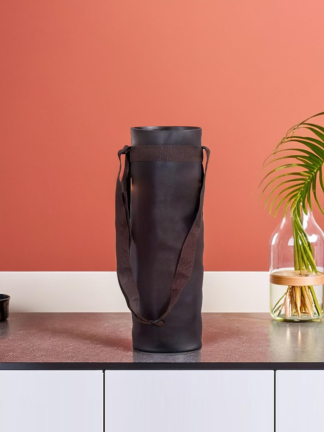 

Kuber Industries Brown Soft Leather Insulated Bottle Cover With Drawstring