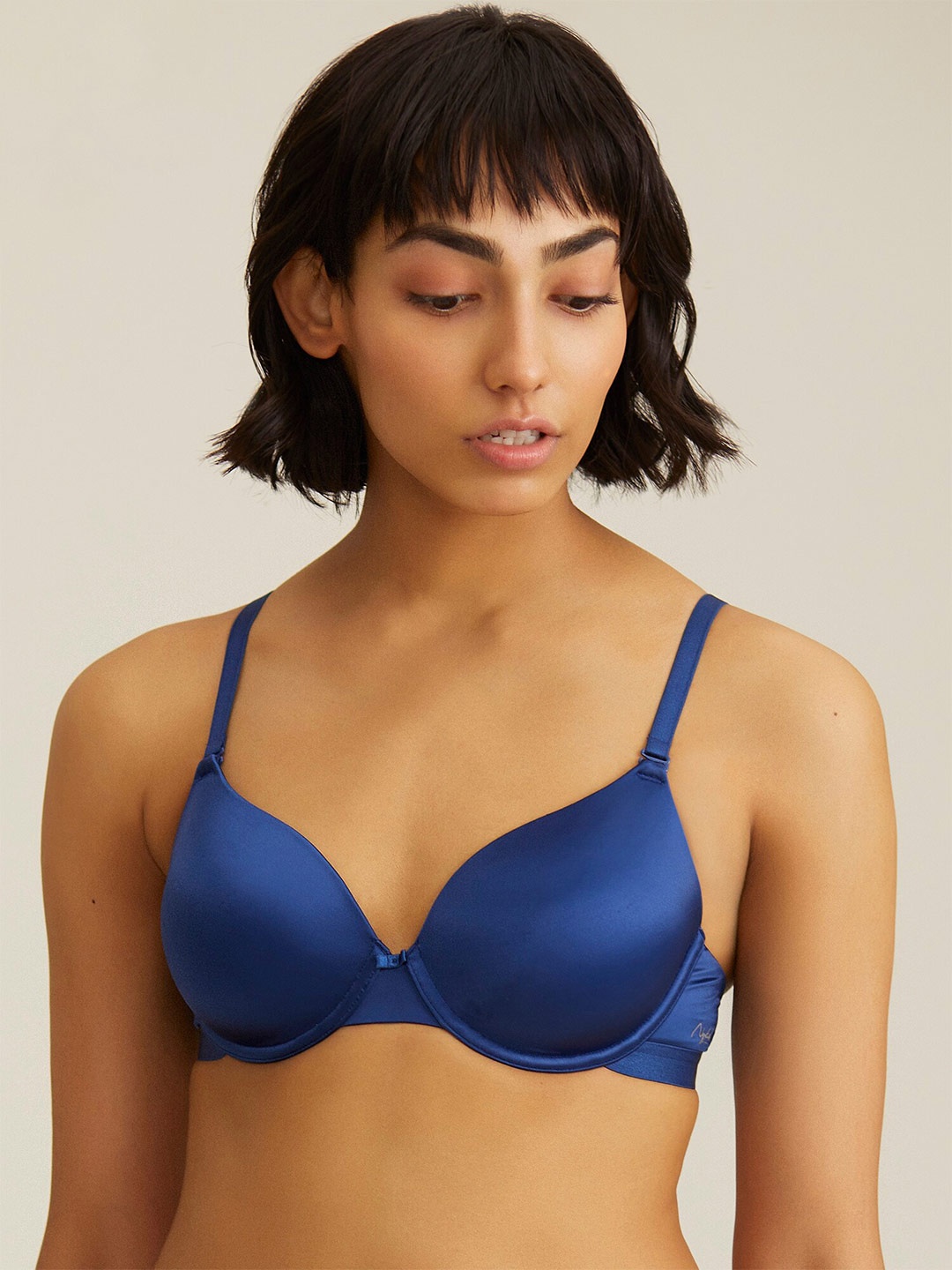 

Nykd Underwired Lightly Padded Seamless All Day Comfort Seamless Cotton T-shirt Bra, Navy blue