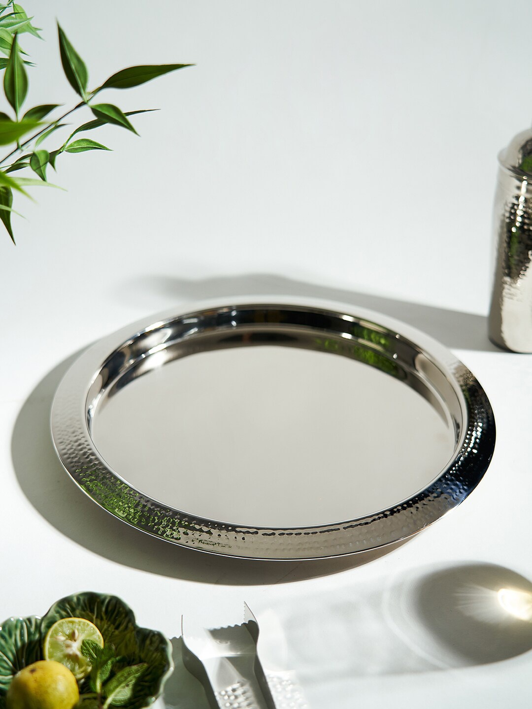 

Pure Home and Living Hammered Stainless Steel Round Tray