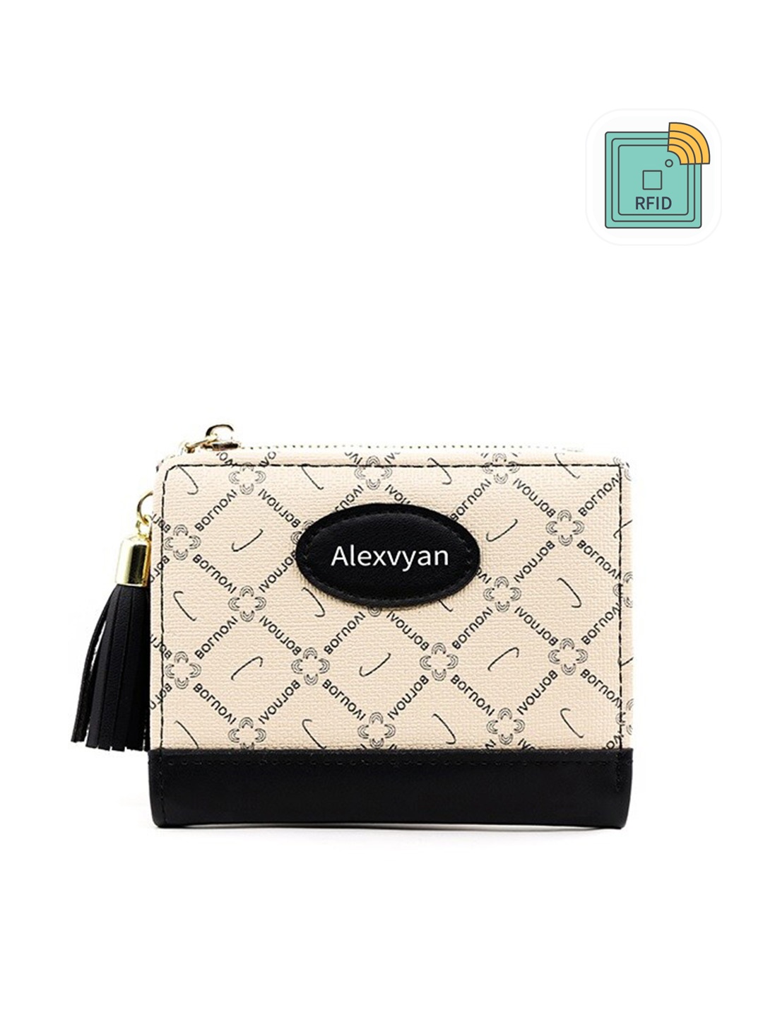 

Alexvyan Women Typography Printed PU Two Fold Wallet, Black