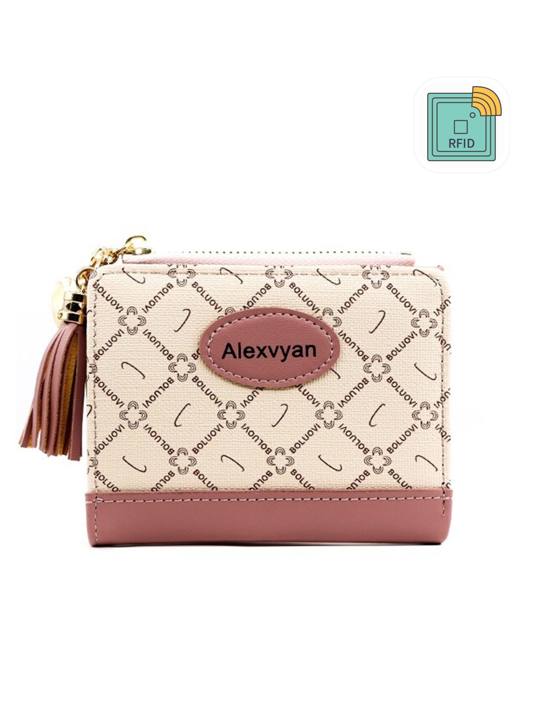 

Alexvyan Women Geometric Printed PU Two Fold Wallet, Pink