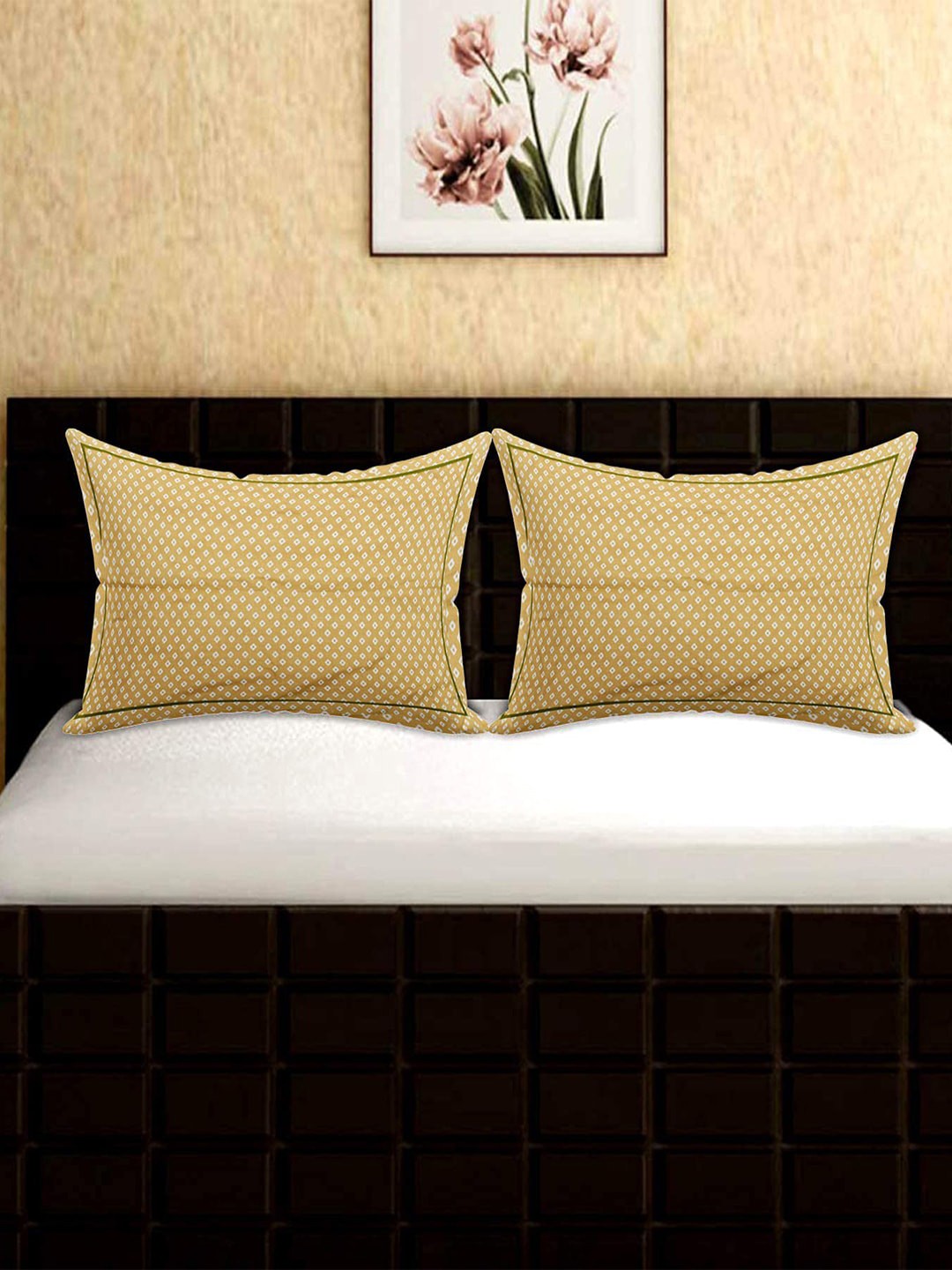 

Kuber Industries Beige 2 Pieces Bandhej Printed Soft Cotton Pillow Cover For Sofa Set