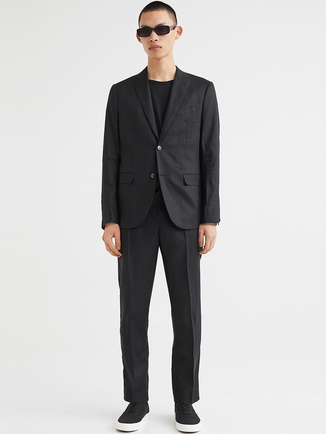 

H&M Men Slim Fit Pure Linen Suit Trousers, Black