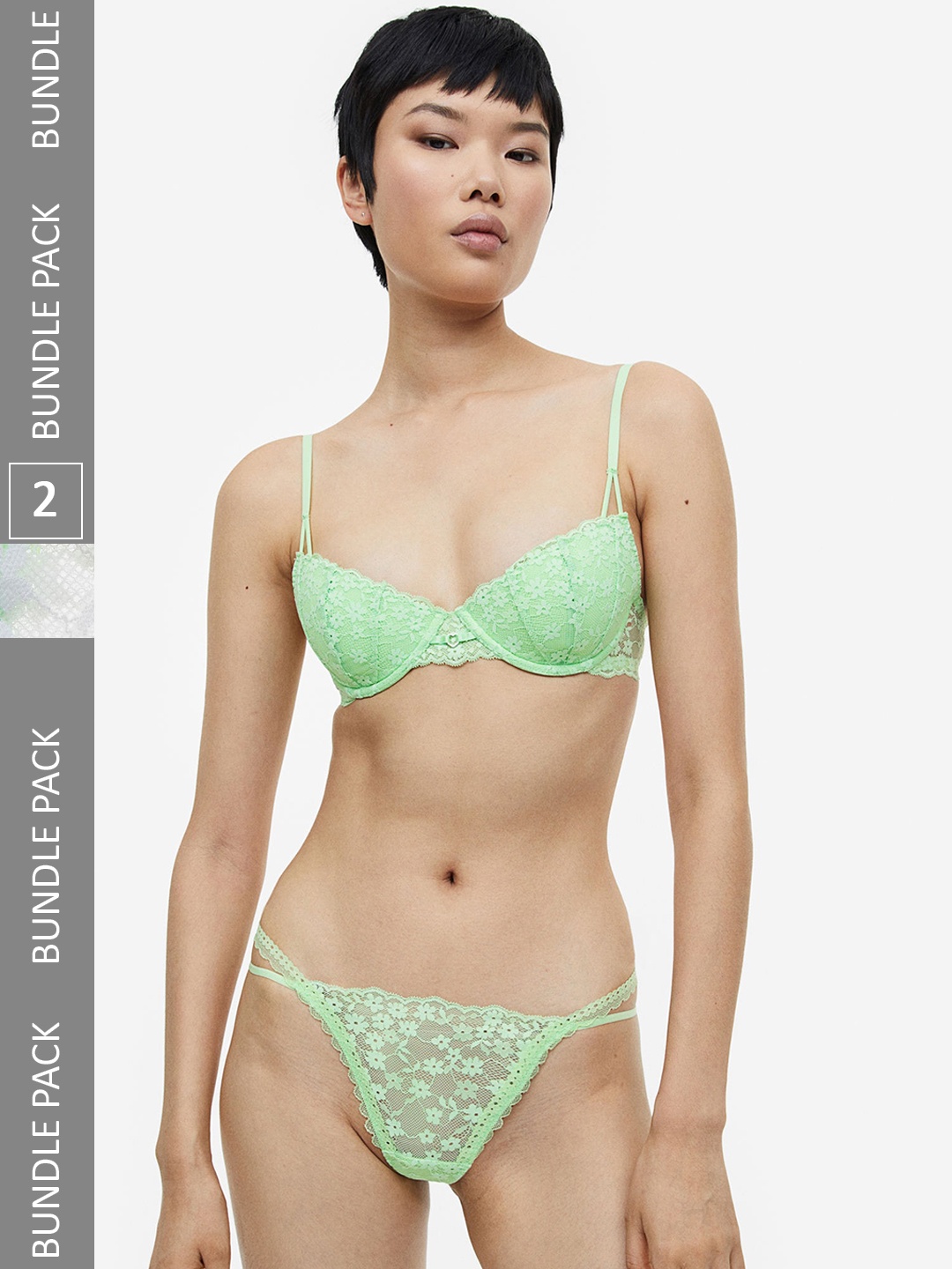 

H&M Women 2-Pack Lace Thong Briefs 1145552001, Green
