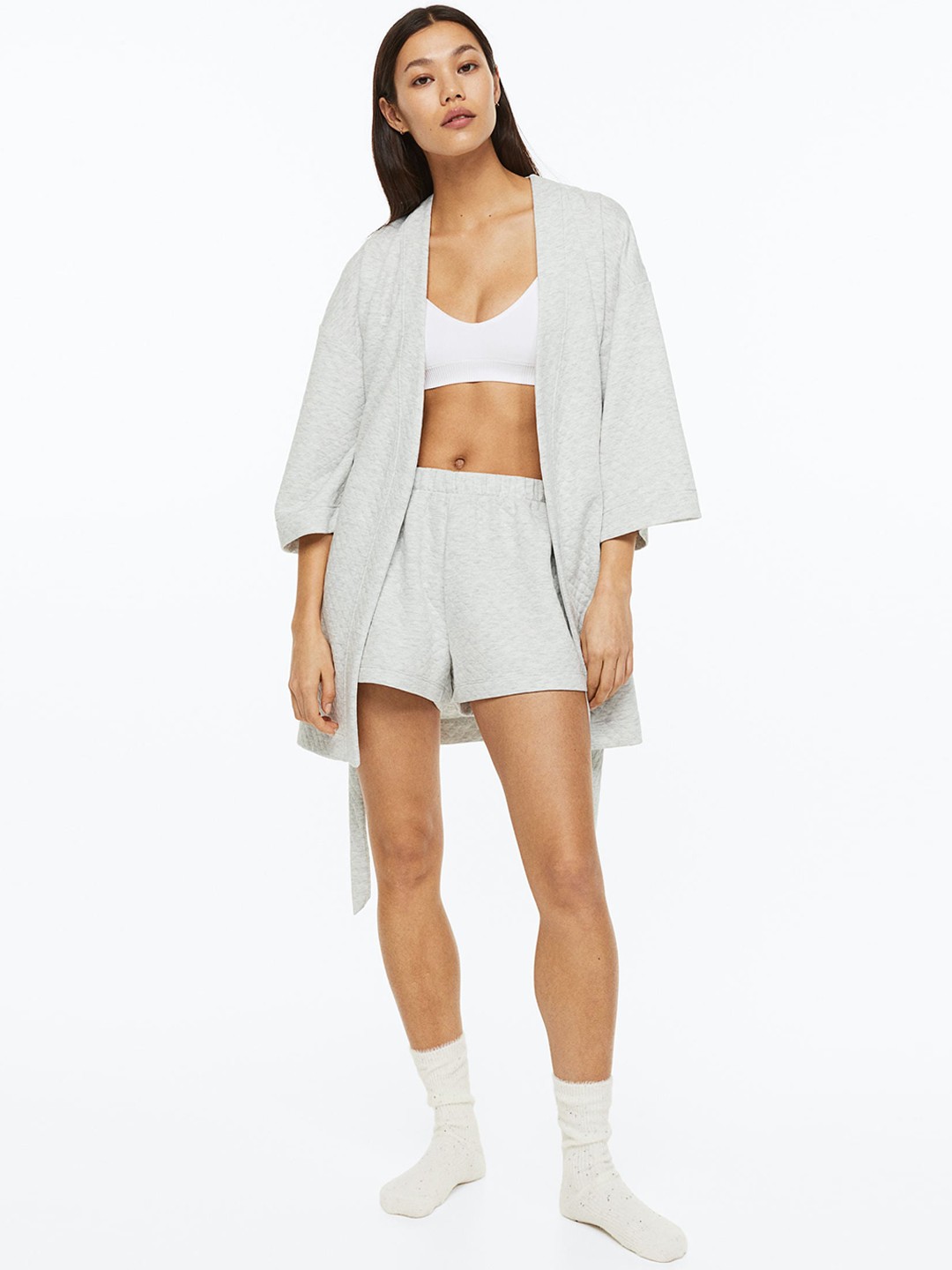 

H&M Quilted Jersey Dressing Gown, Grey