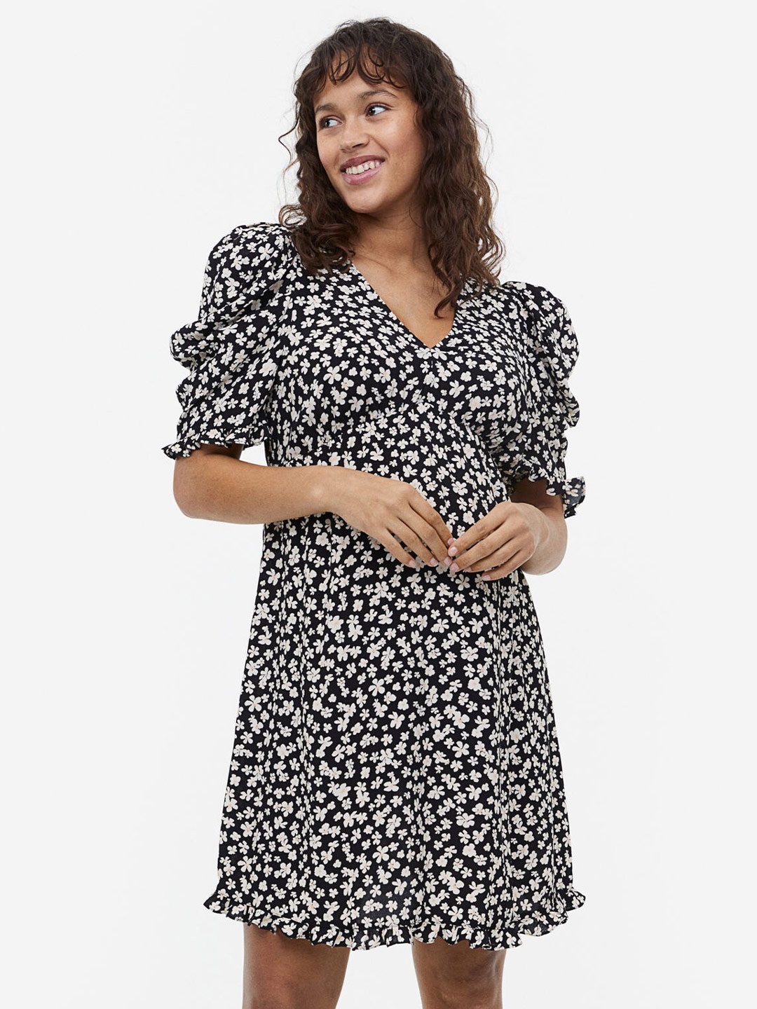 

H&M MAMA Frill-Trimmed Dress, Black