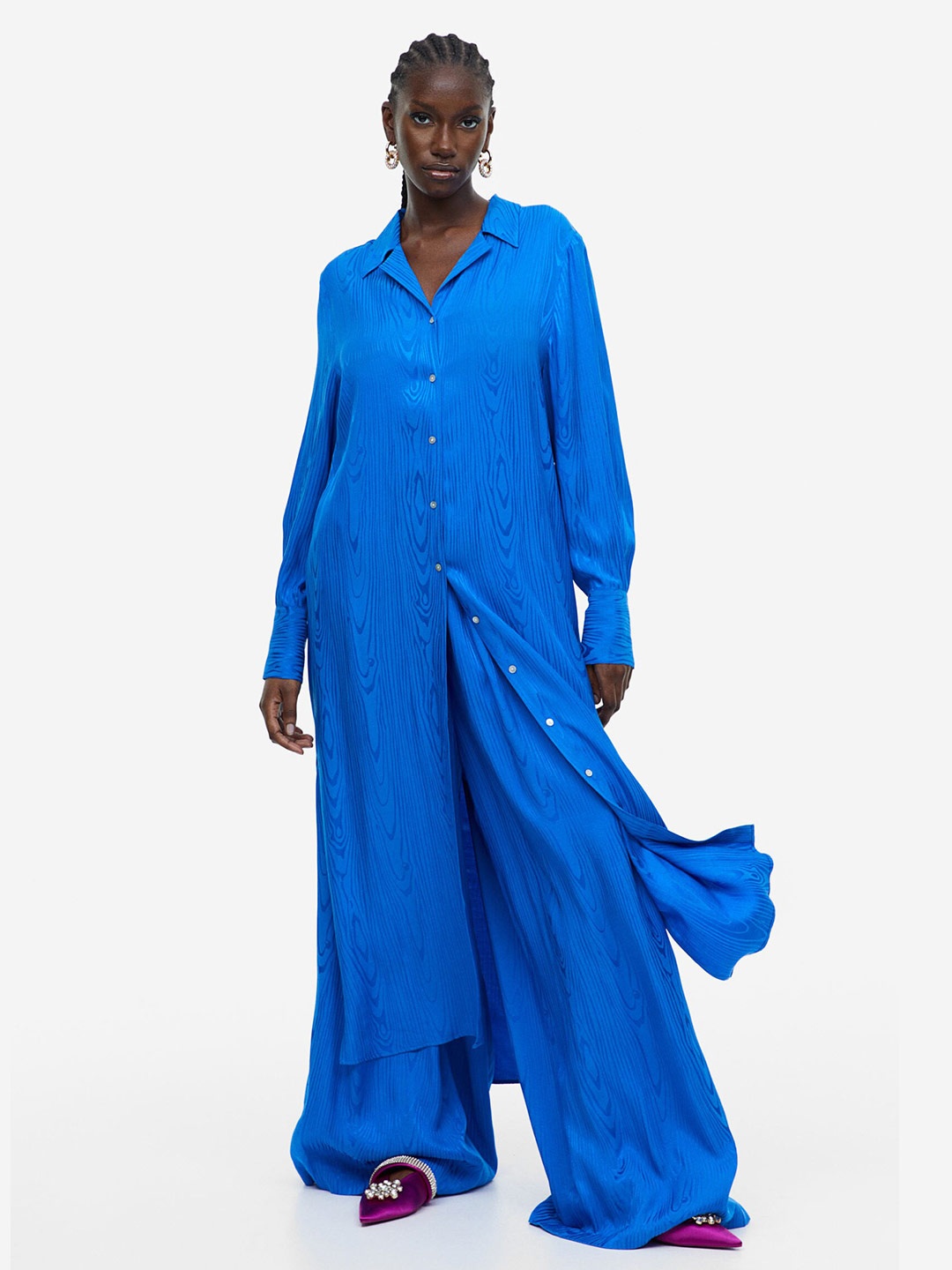 

H&M Jacquard-Weave Shirt Dress, Blue