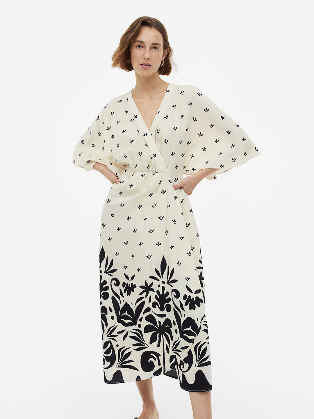 

H&M Butterfly-Sleeved Dress, Cream