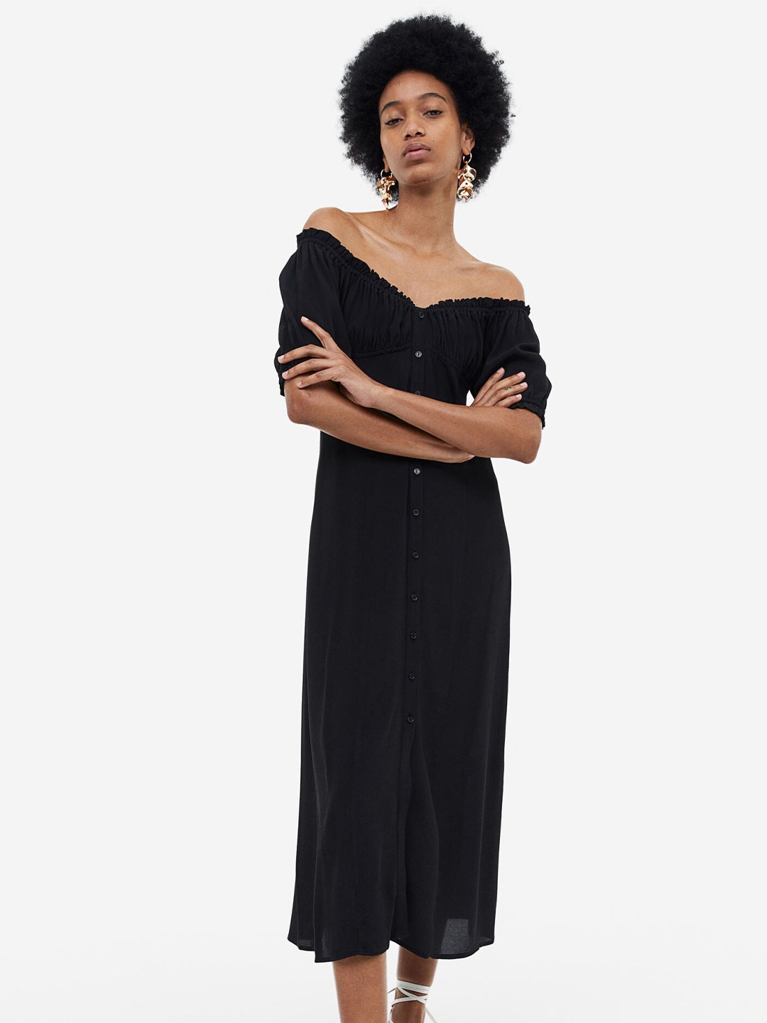 

H&M Off-The-Shoulder Crepe Dress, Black