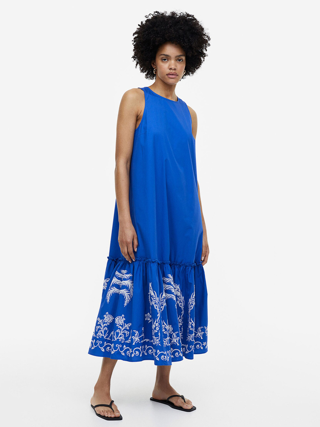 

H&M Embroidered Cotton Dress, Blue