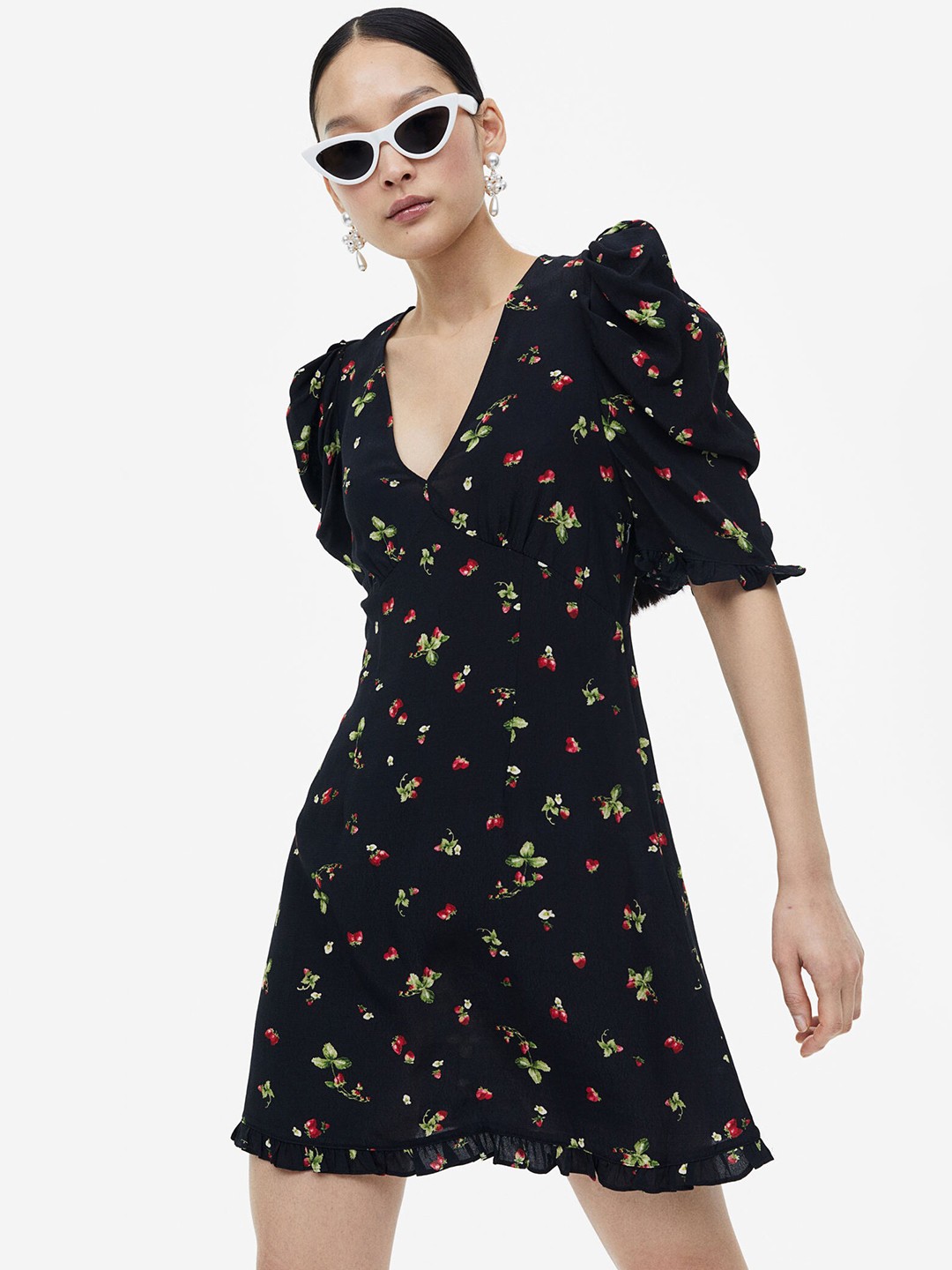 

H&M Frill-Trimmed Dress, Black