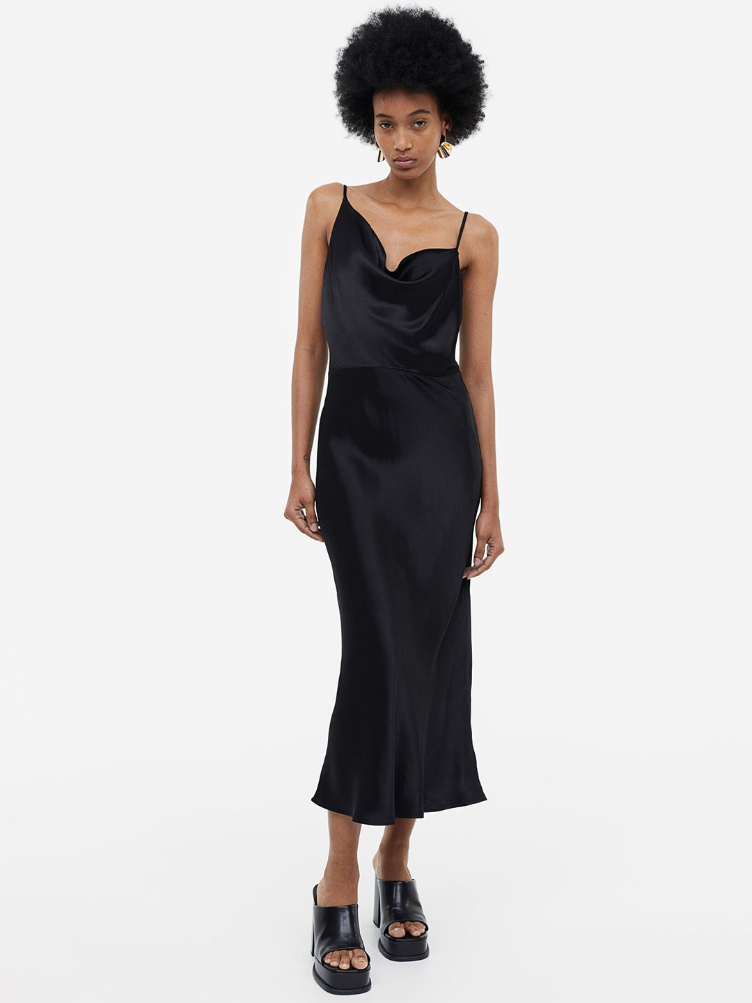 

H&M Asymmetric Satin Dress, Black