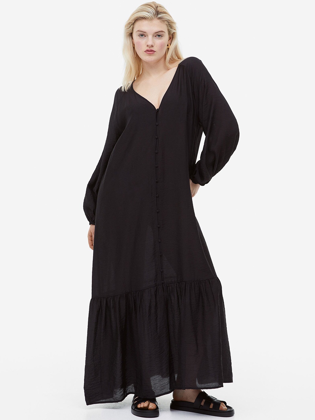 

H&M Tie-Belt Button-Front Dress, Black