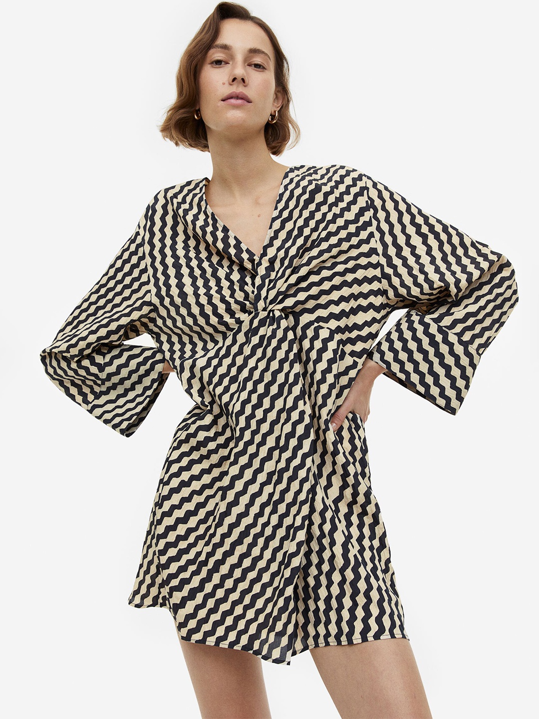 

H&M Textured-Weave Knot-Detail Dress, Black