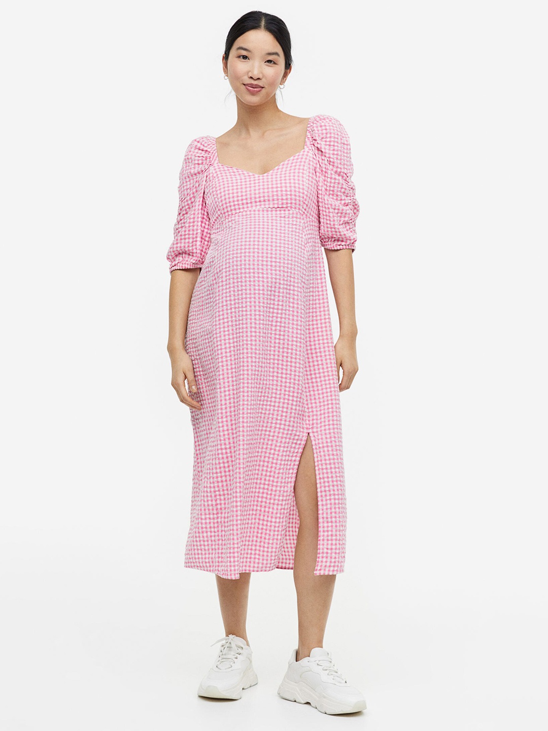 

H&M MAMA Puff-Sleeved Dress, Pink