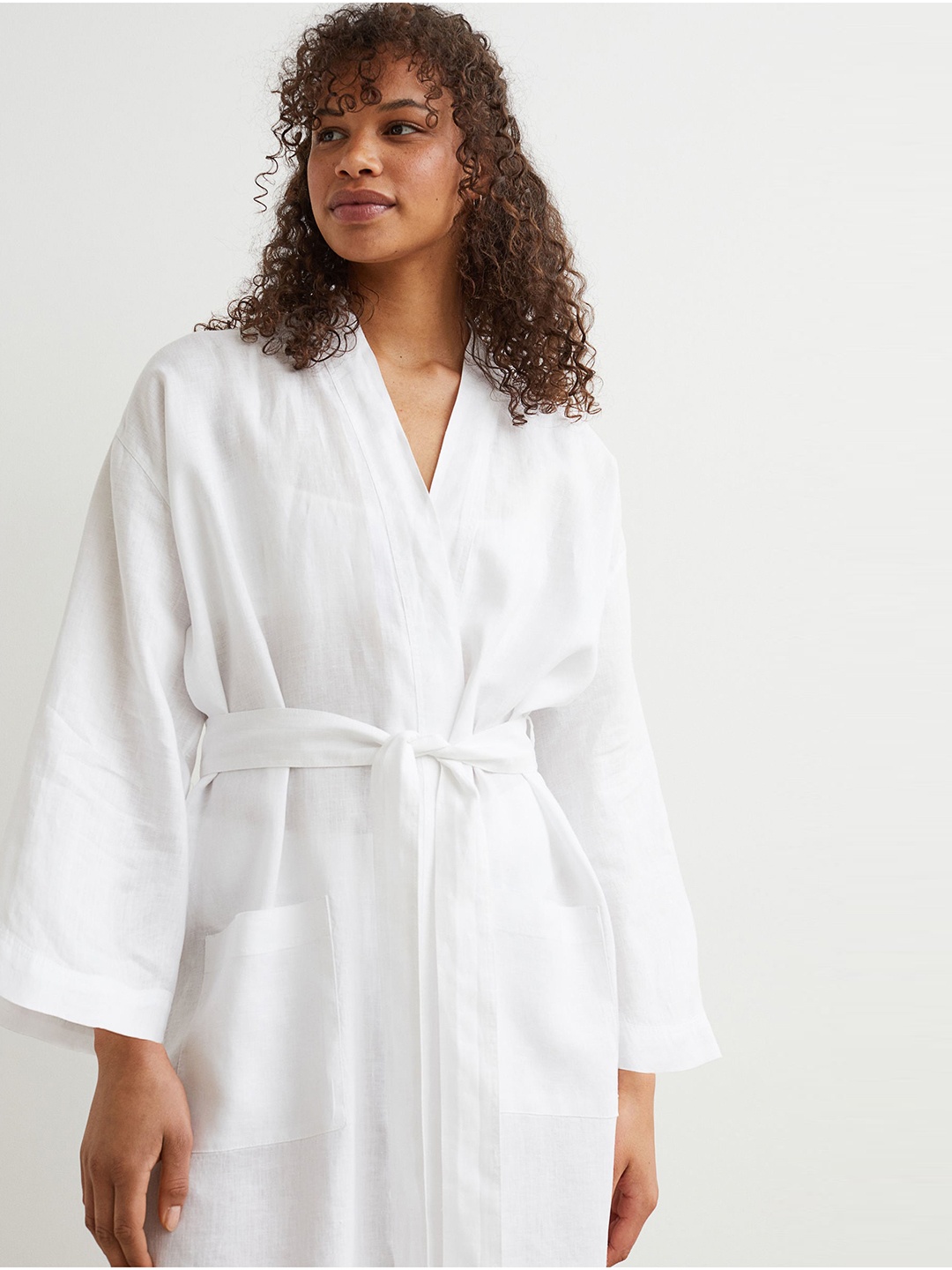

H&M Washed Pure Linen Dressing Gown, White