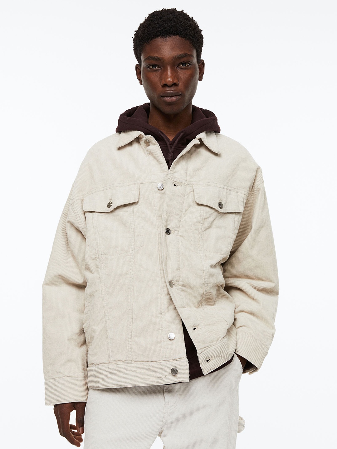 

H&M Men Padded Corduroy Jacket, Beige