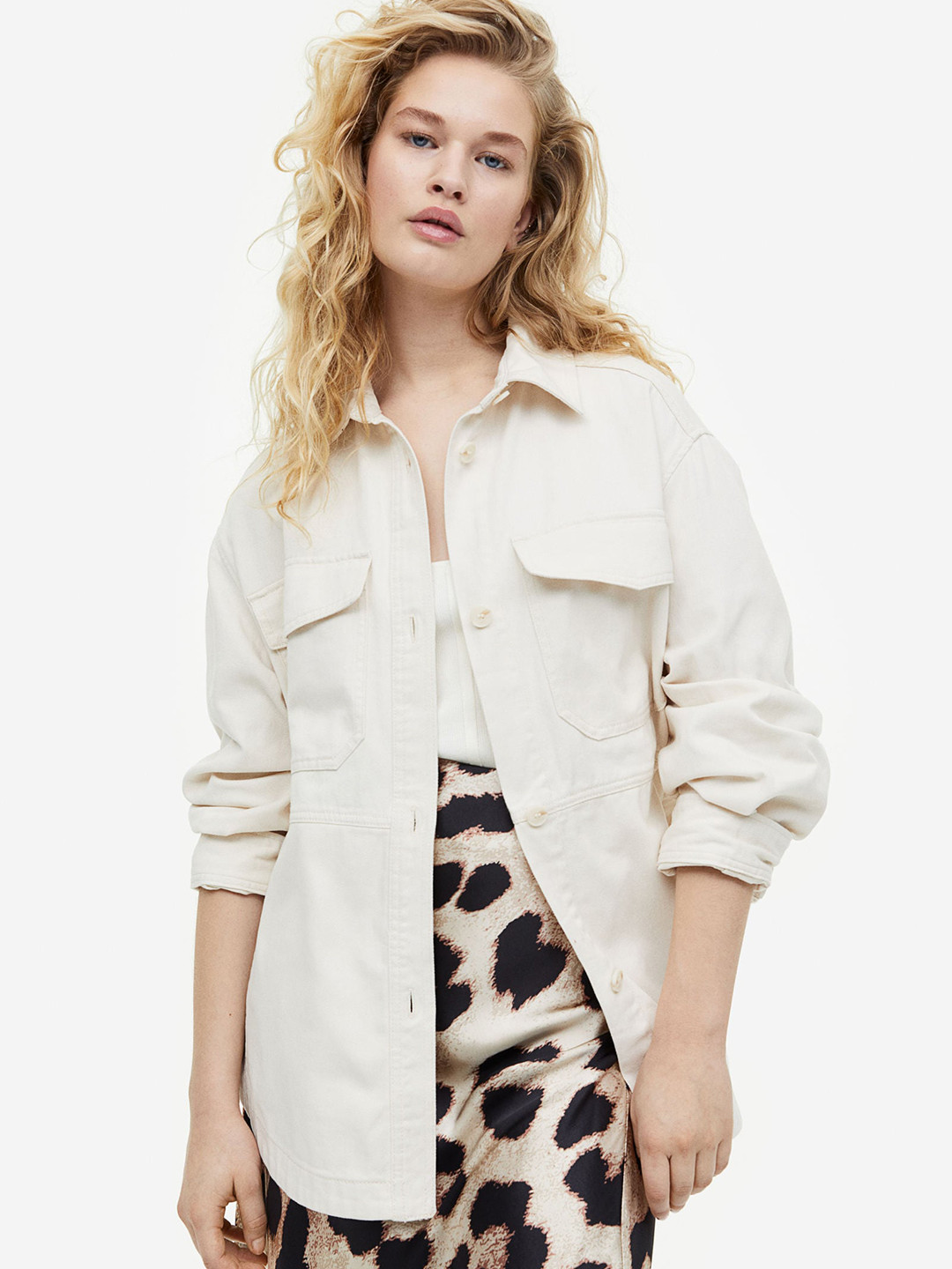 

H&M Women Twill Shacket, Beige