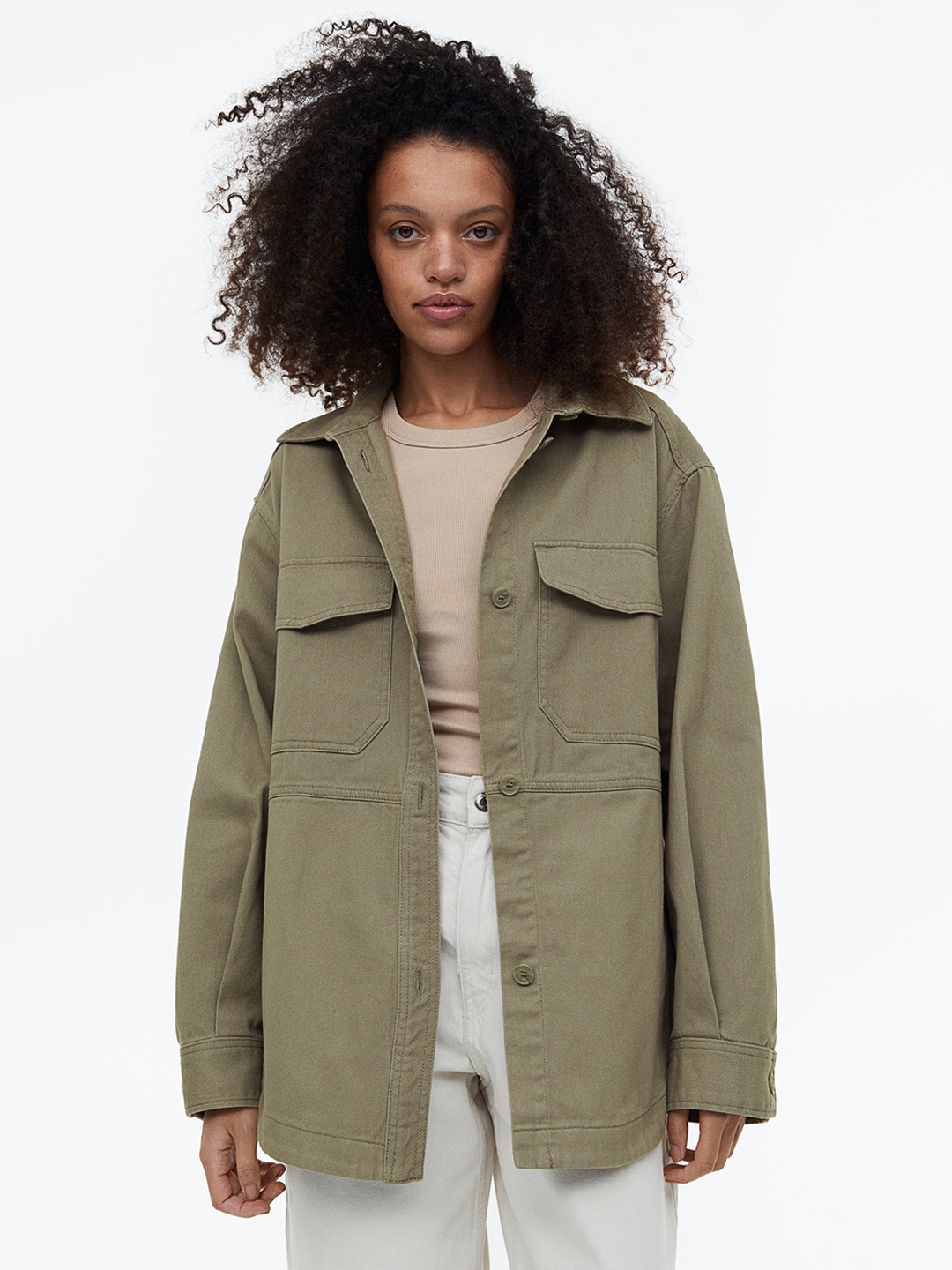 

H&M Women Twill Shacket, Olive