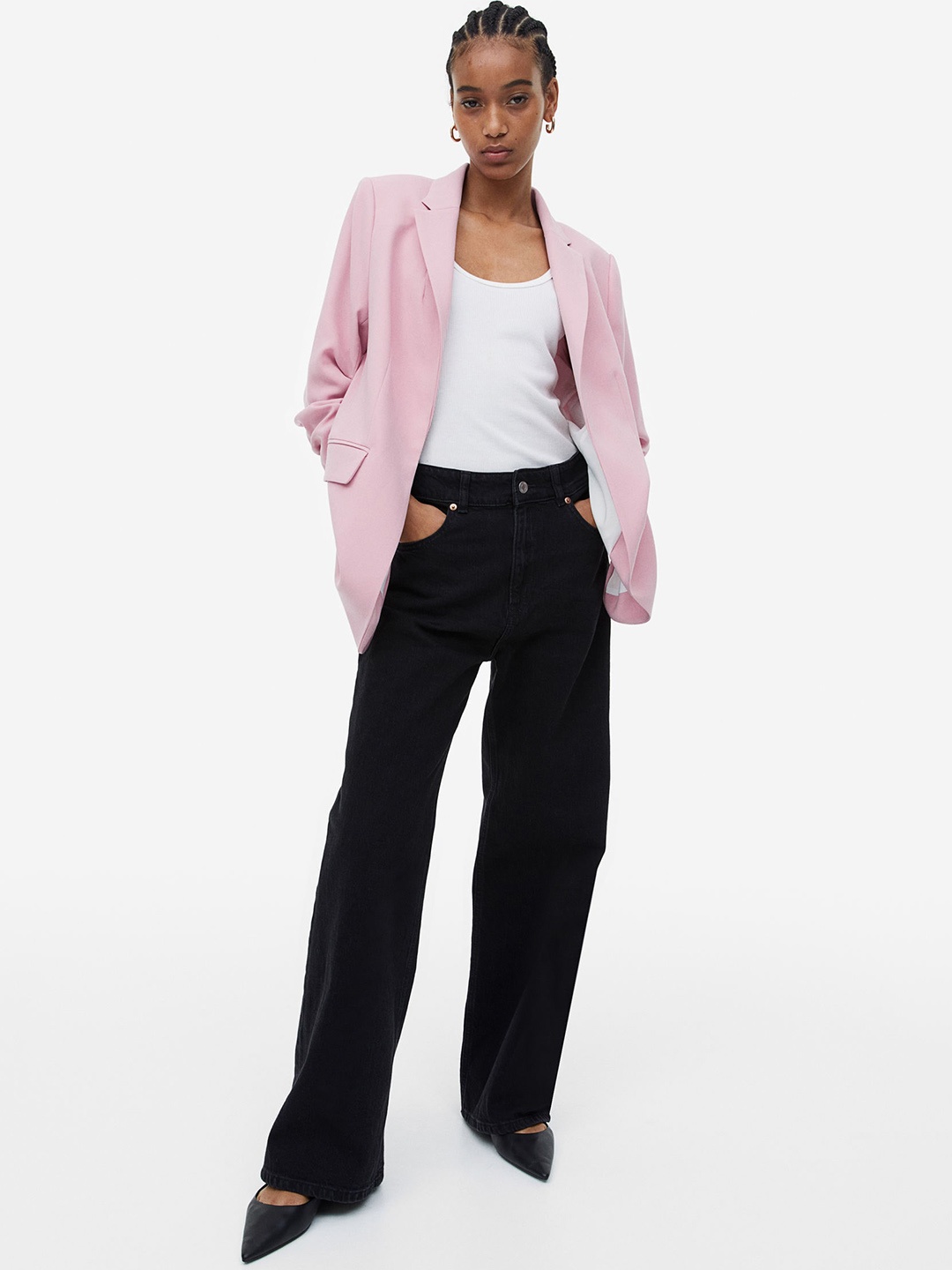 

H&M Gathered-Sleeve Jacket, Pink