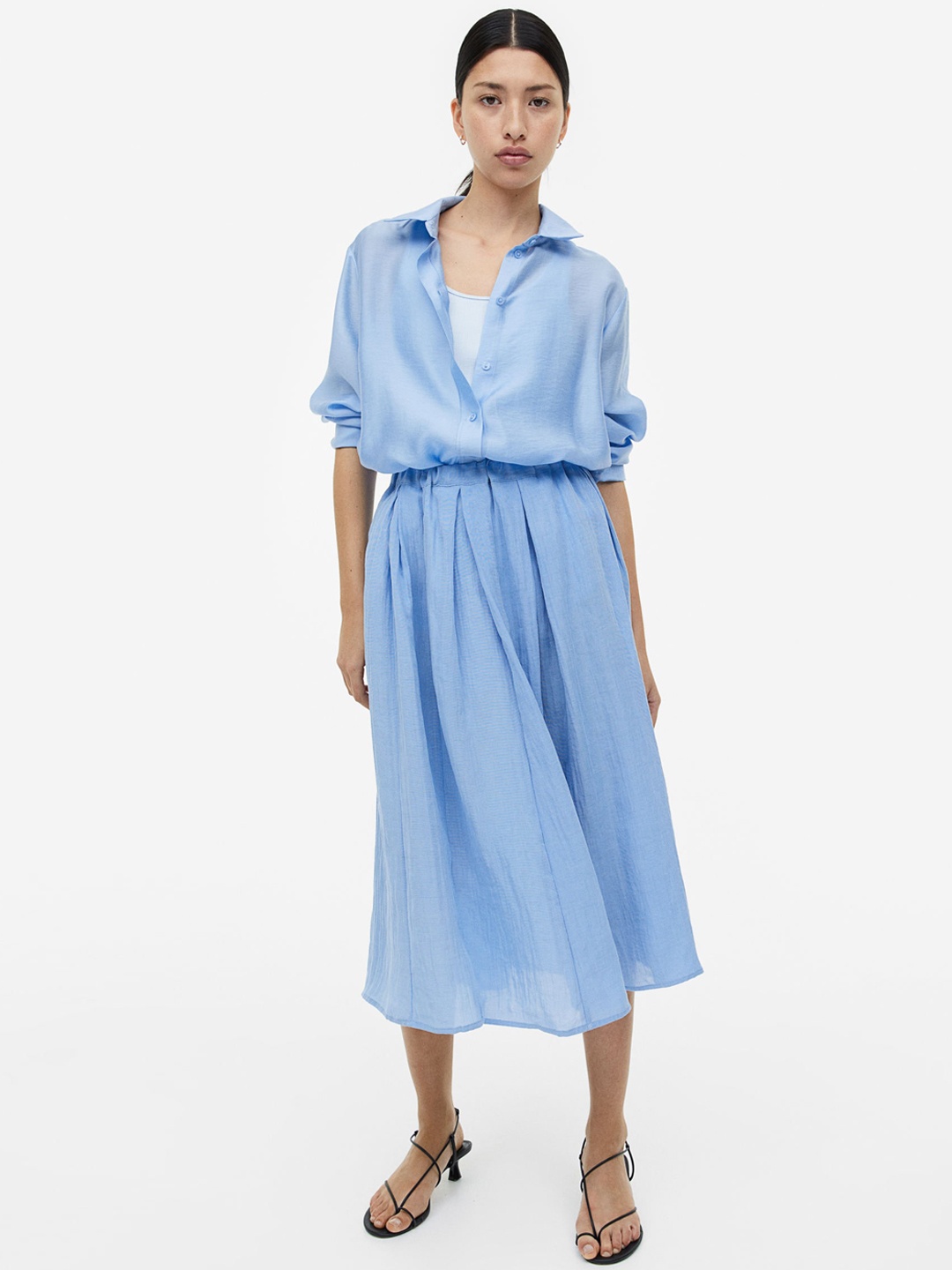 

H&M Wide Twill Skirt, Blue