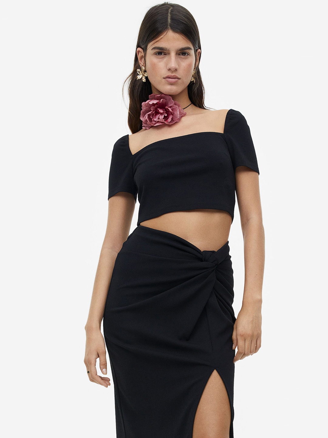 

H&M Knot-Detail Jersey Skirt, Black