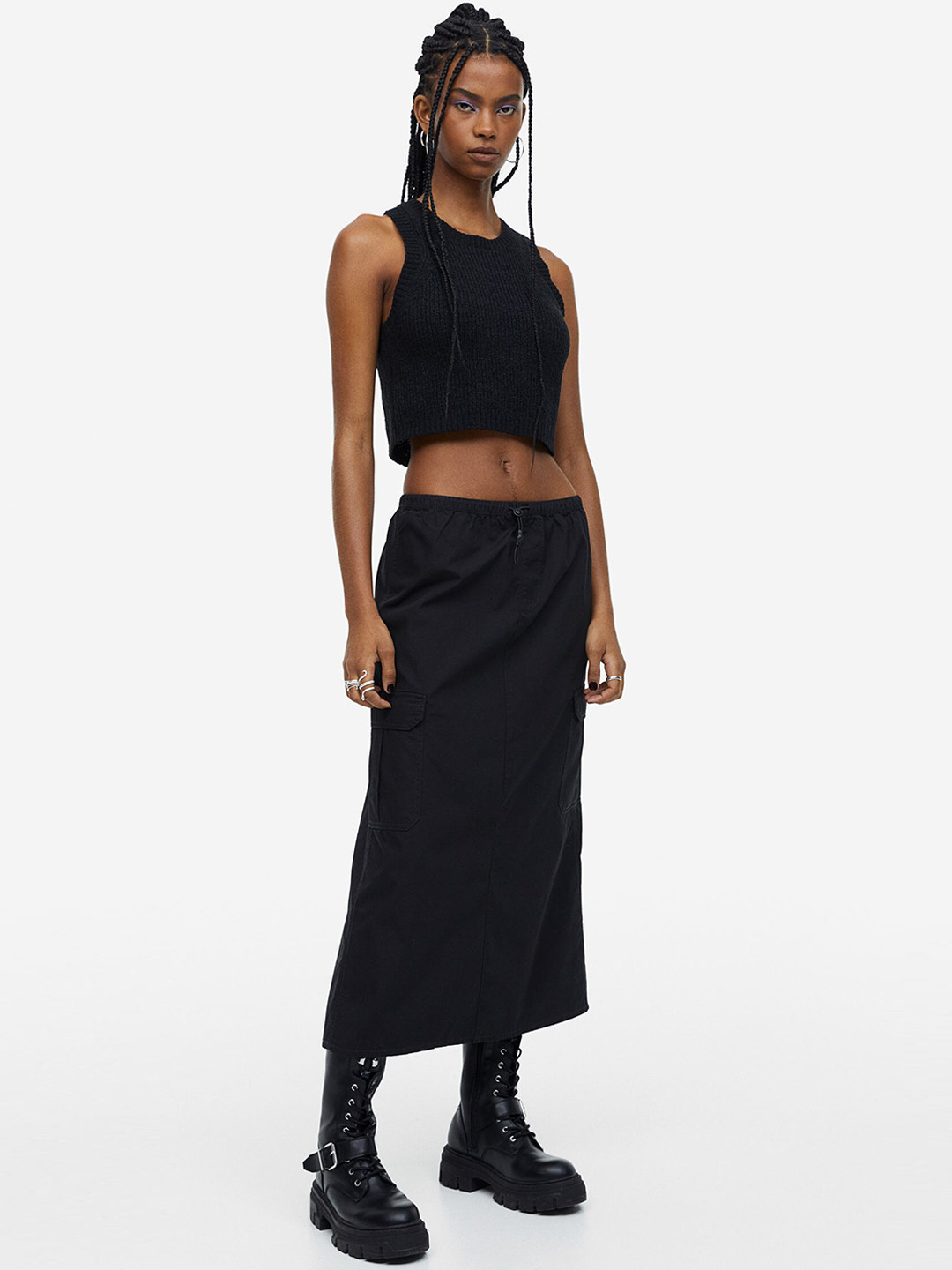

H&M Parachute Pure Cotton Skirt, Black