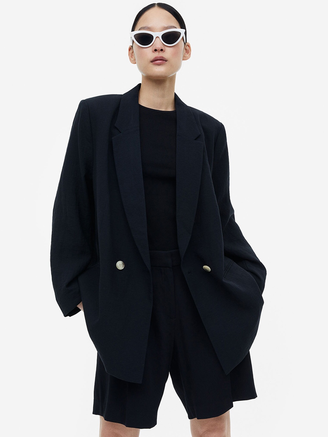 

H&M Women Double-Breasted Blazer, Black