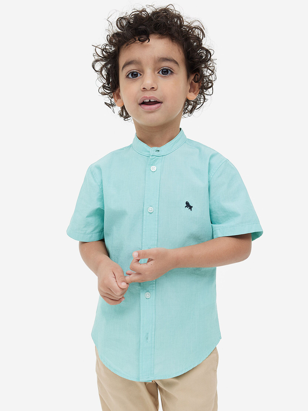 

H&M Boys Grandad Seersucker Shirt, Turquoise blue