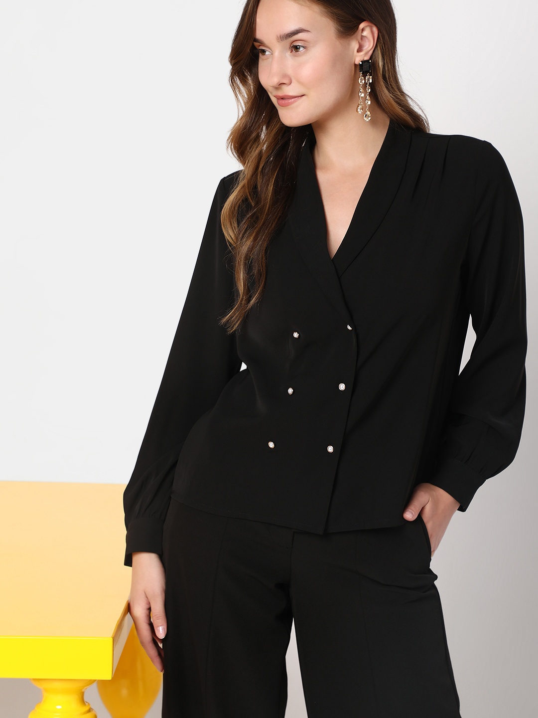 

Vero Moda V-Neck Shirt Style Top, Black