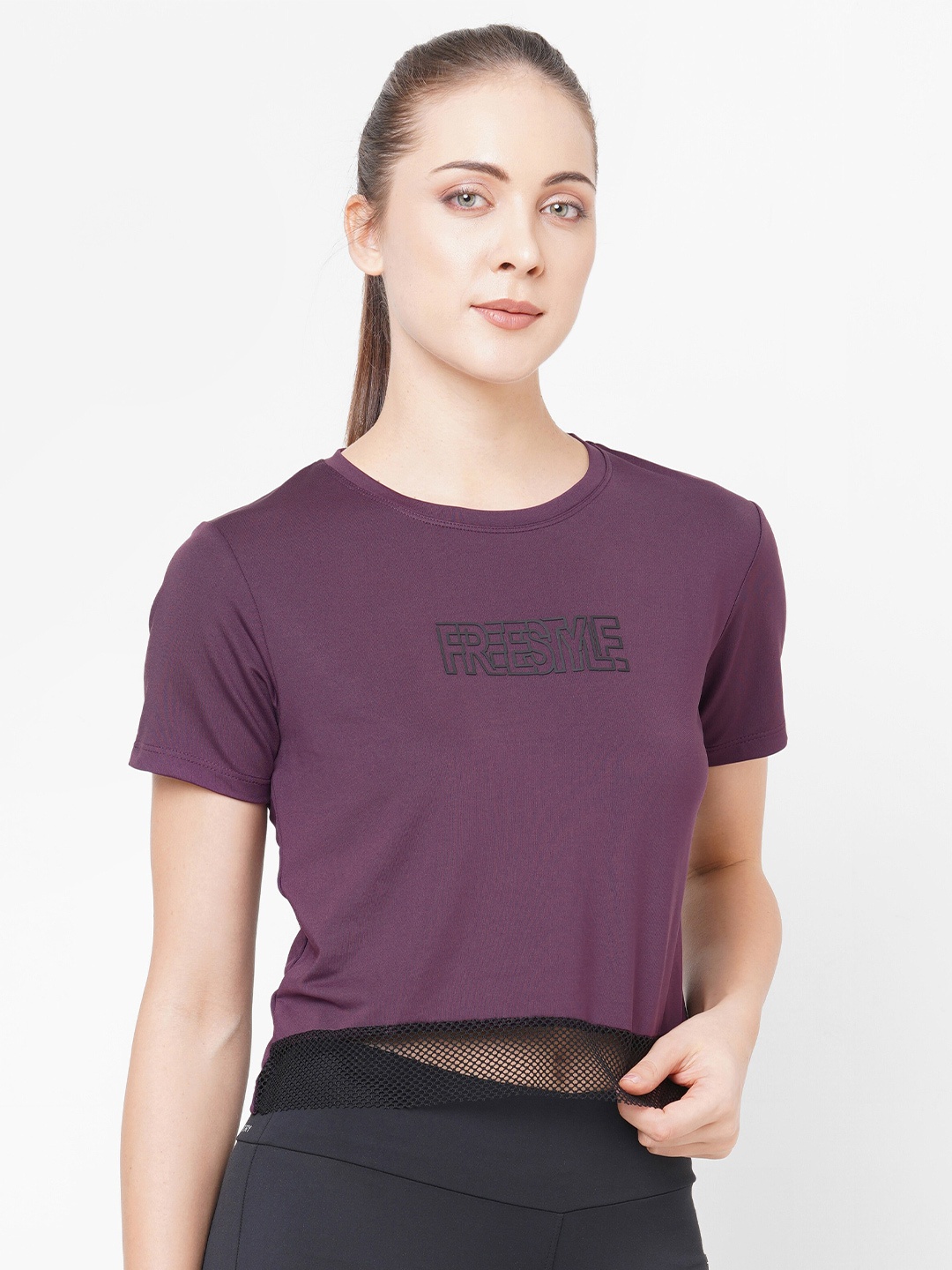 LAASA SPORTS Typography Printed Dry-Fit T-shirt, Maroon
