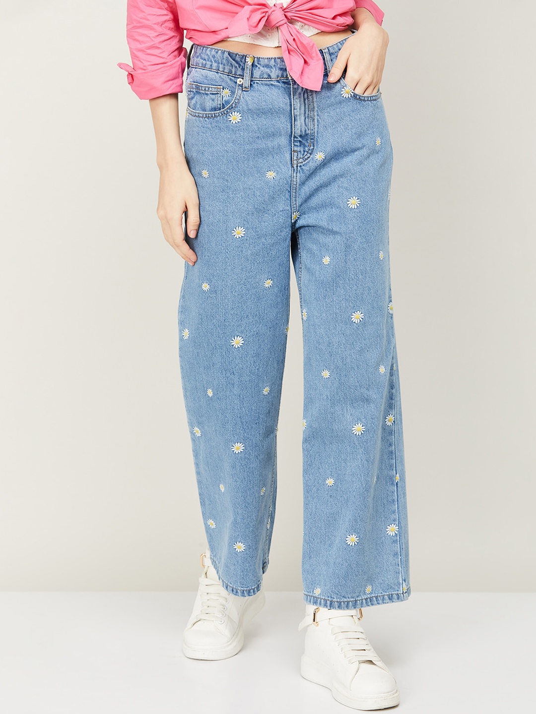 

Ginger by Lifestyle Women Floral Printed Light Fade Pure Cotton Jeans, Blue