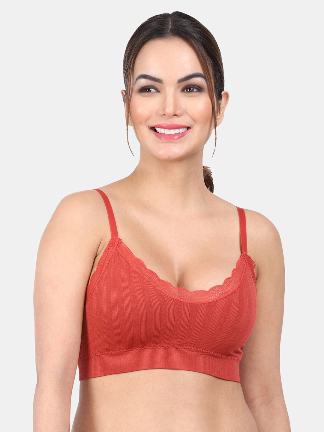 

Amour Secret Striped Removable Padding Full Coverage Seamless Anti Odour Slip-On Bra, Rust