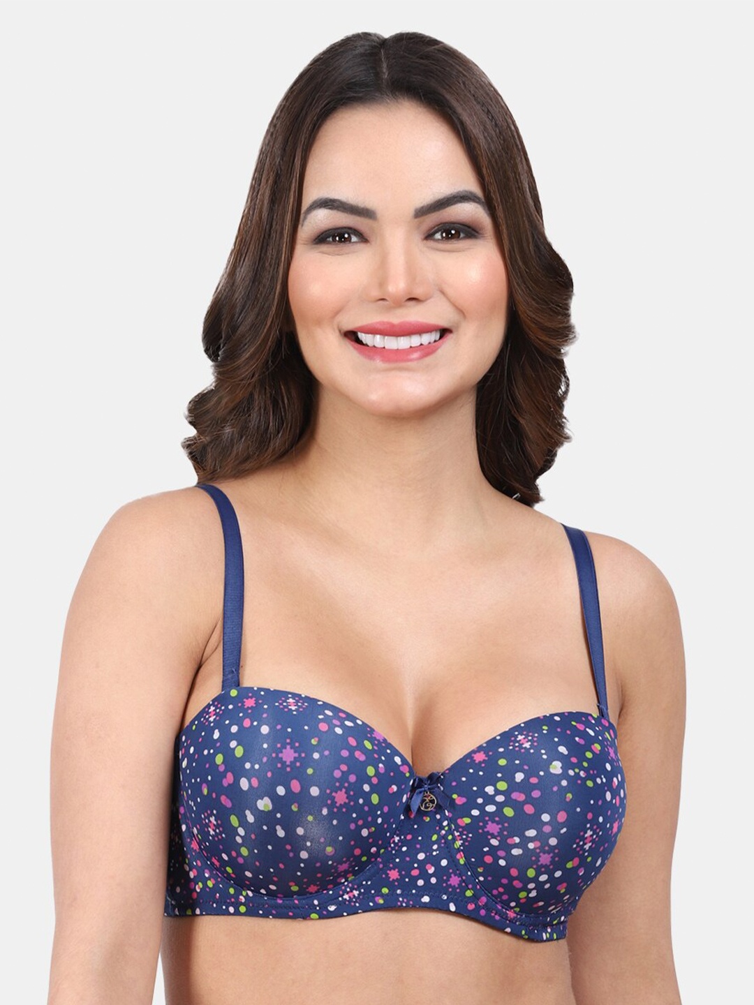 

Amour Secret Printed Underwired Lightly Padded All Day Comfort Seamless Balconette Bra, Blue